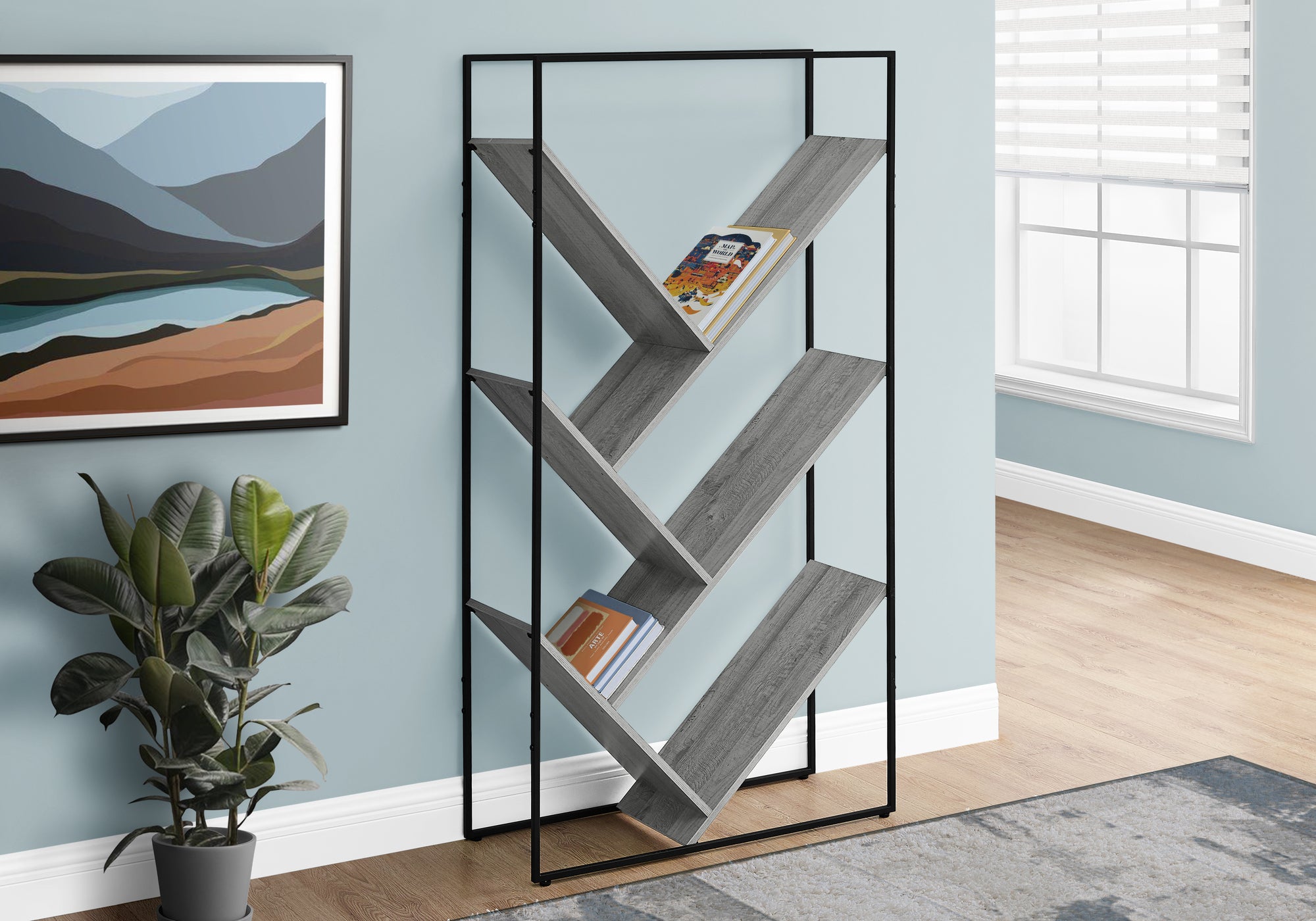 Montego - Bookshelf Bookcase Etagere 3 Tier 60"H Office Bedroom Grey Laminate