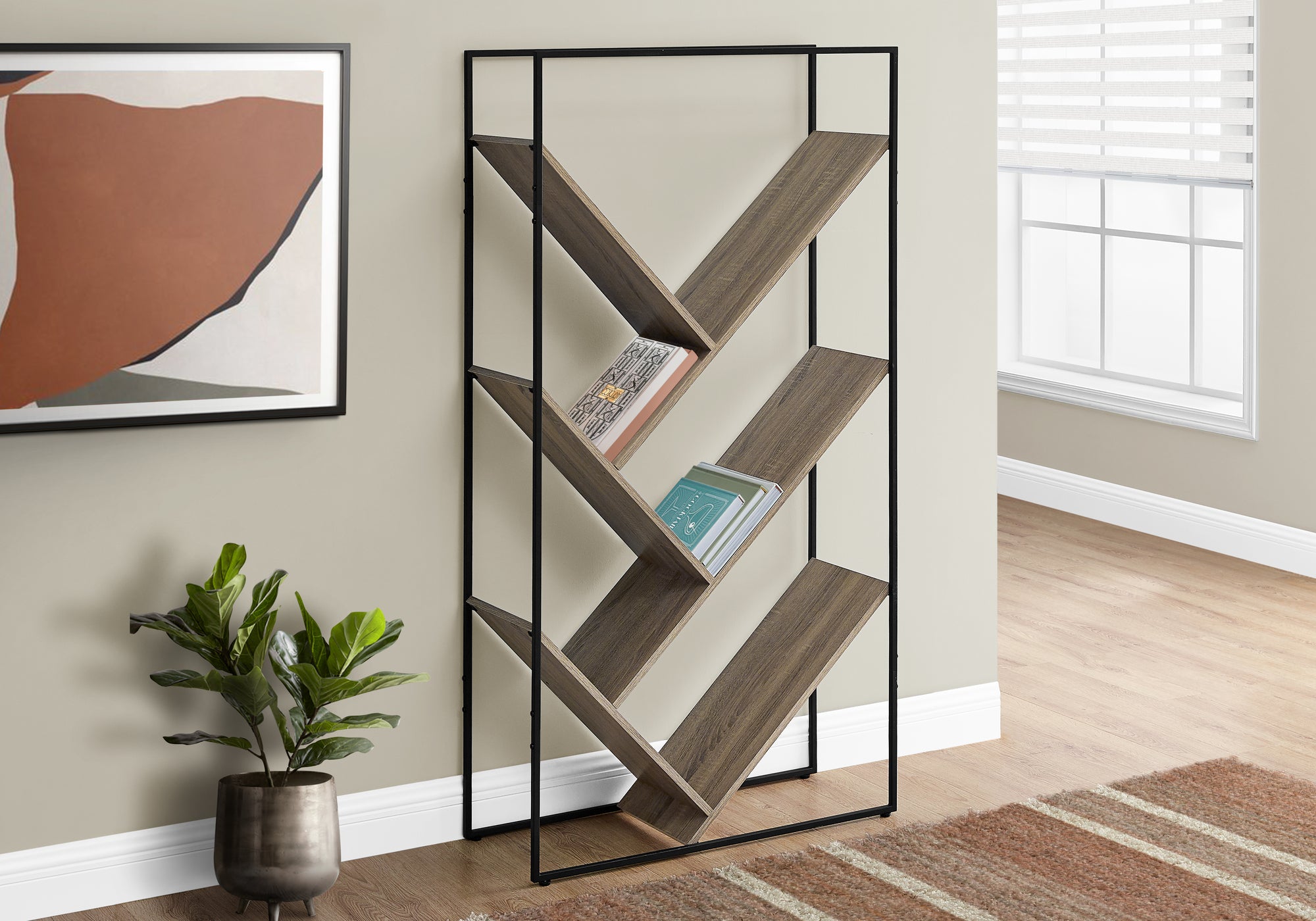 Silvius - Bookshelf Bookcase Etagere 3 Tier 60"H Office Bedroom Brown Laminate