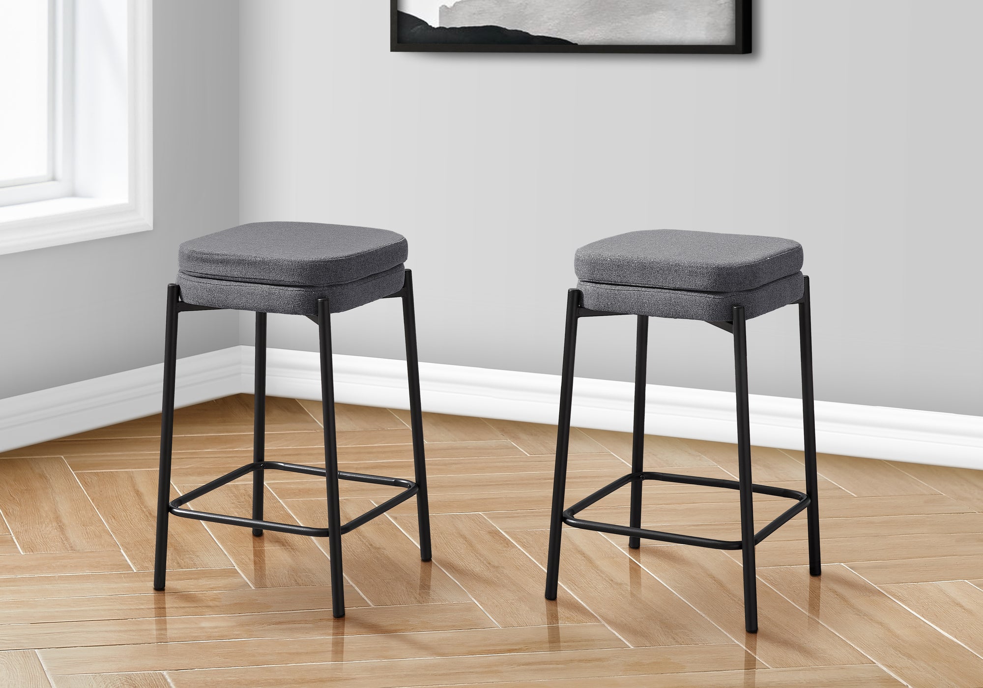 Guilford - Barstool Counter Height Set Of 2 Kitchen Grey Fabric Black