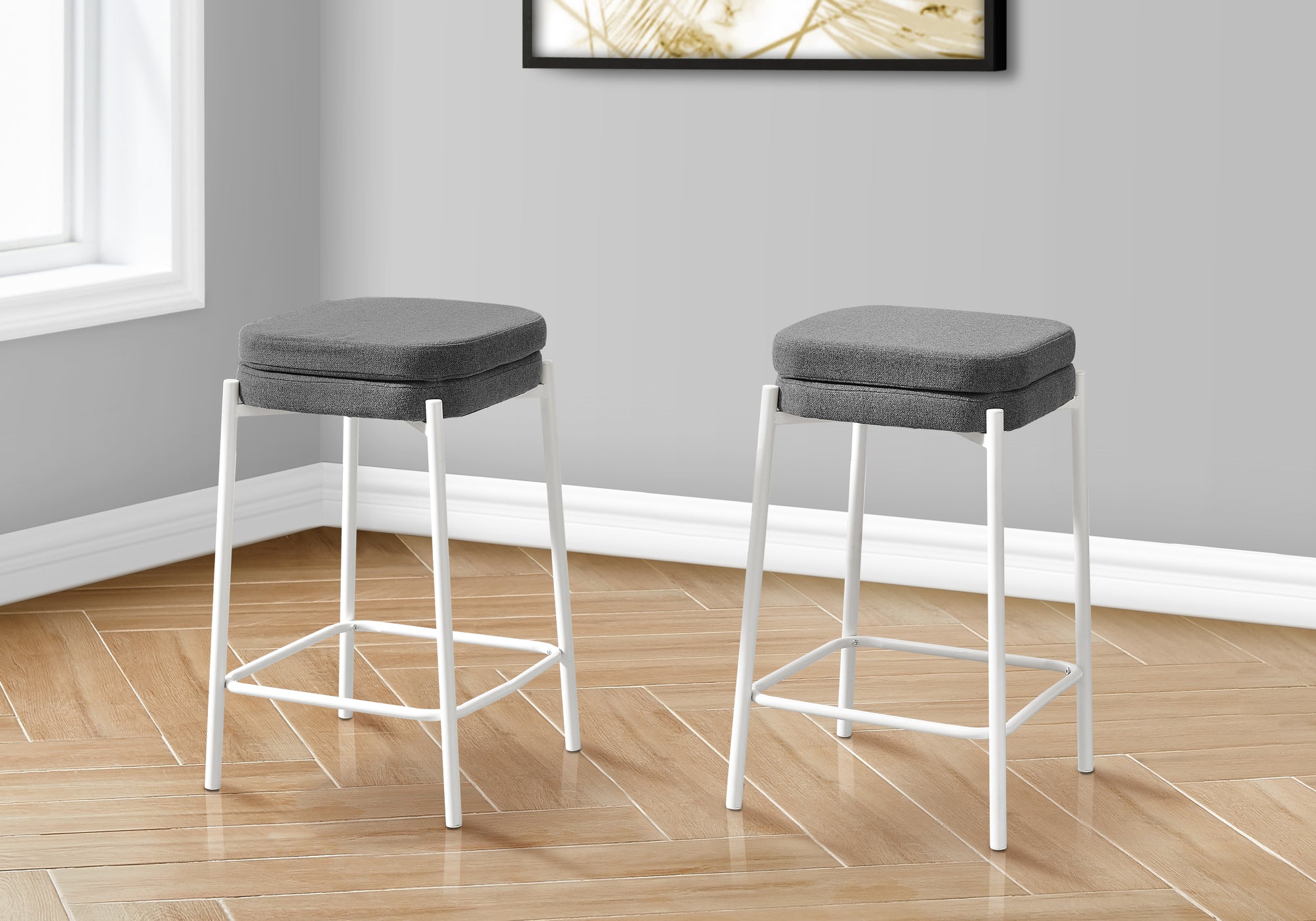Gamada - Barstool Counter Height Set Of 2 Kitchen Grey Fabric White