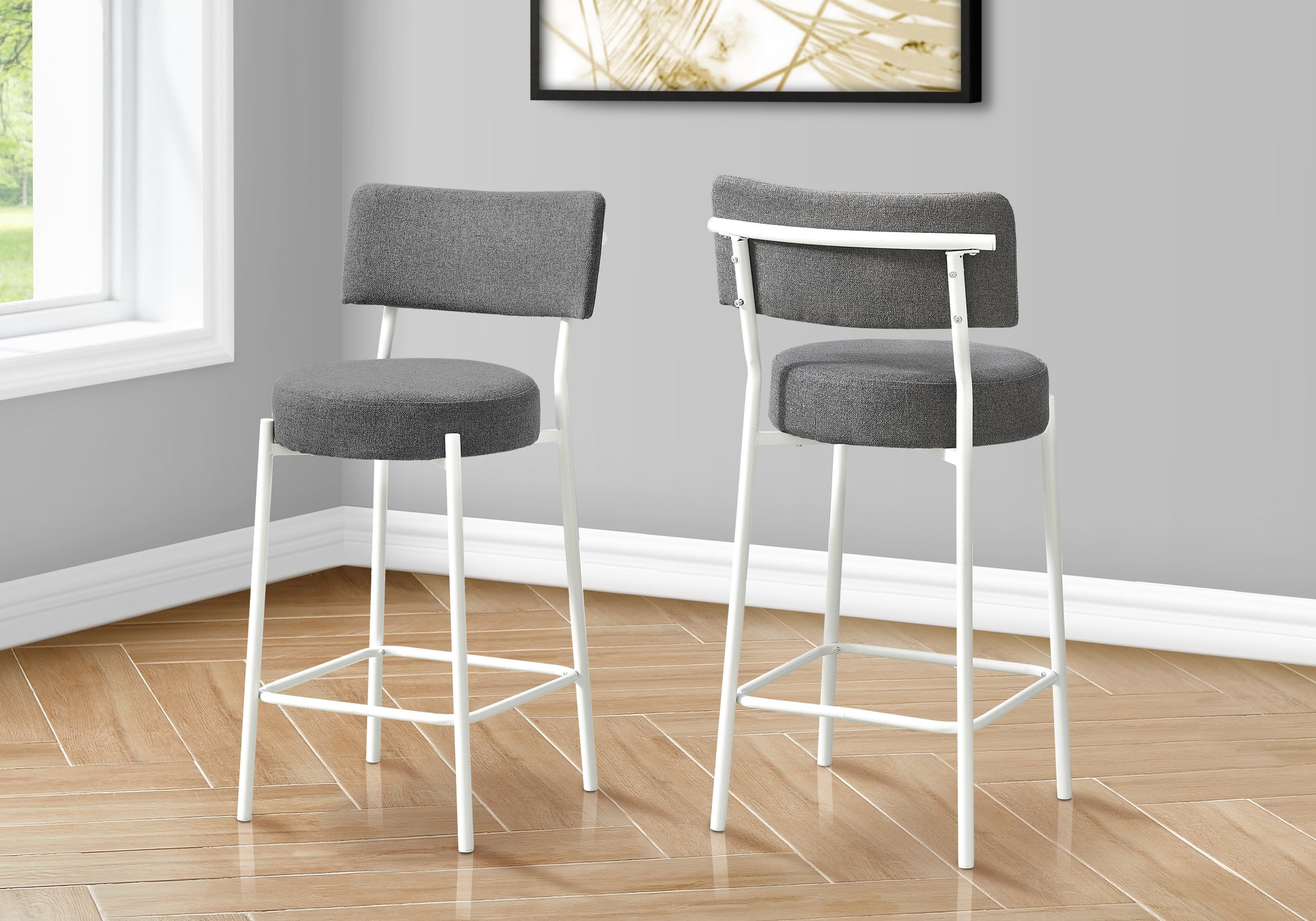 Arlianis - Barstool Counter Height Set Of 2 Kitchen Grey Fabric White