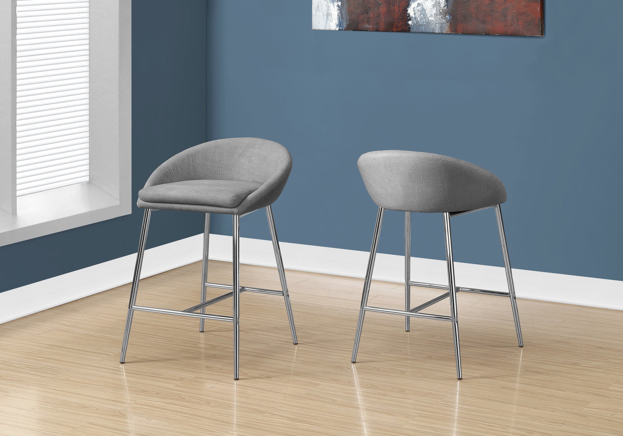 Thurston - Bar Stool Set Of 2 Counter Height Kitchen Chrome Metal