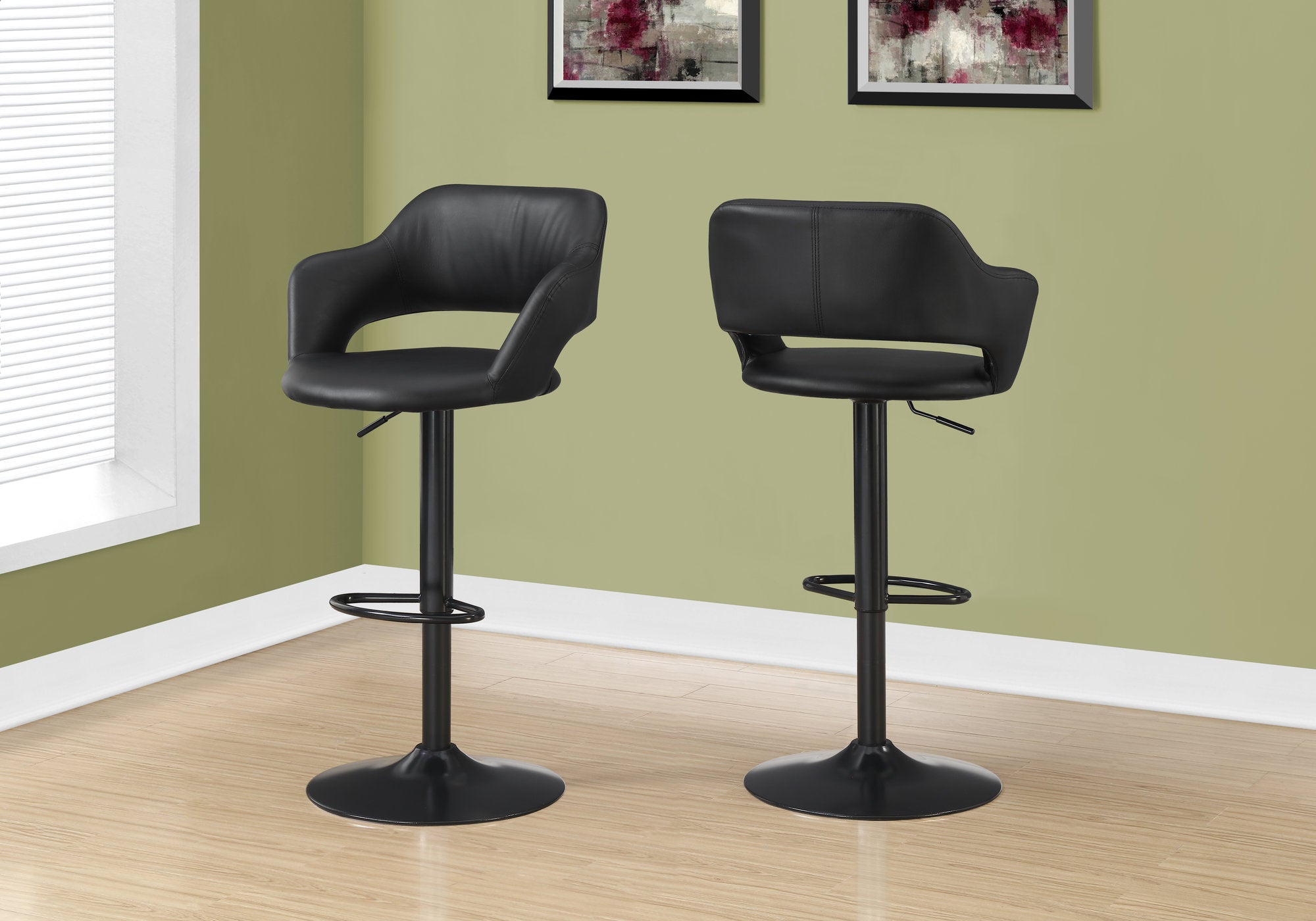 Paul - Bar Stool Swivel Bar Height Adjustable Black Metal Leather Look