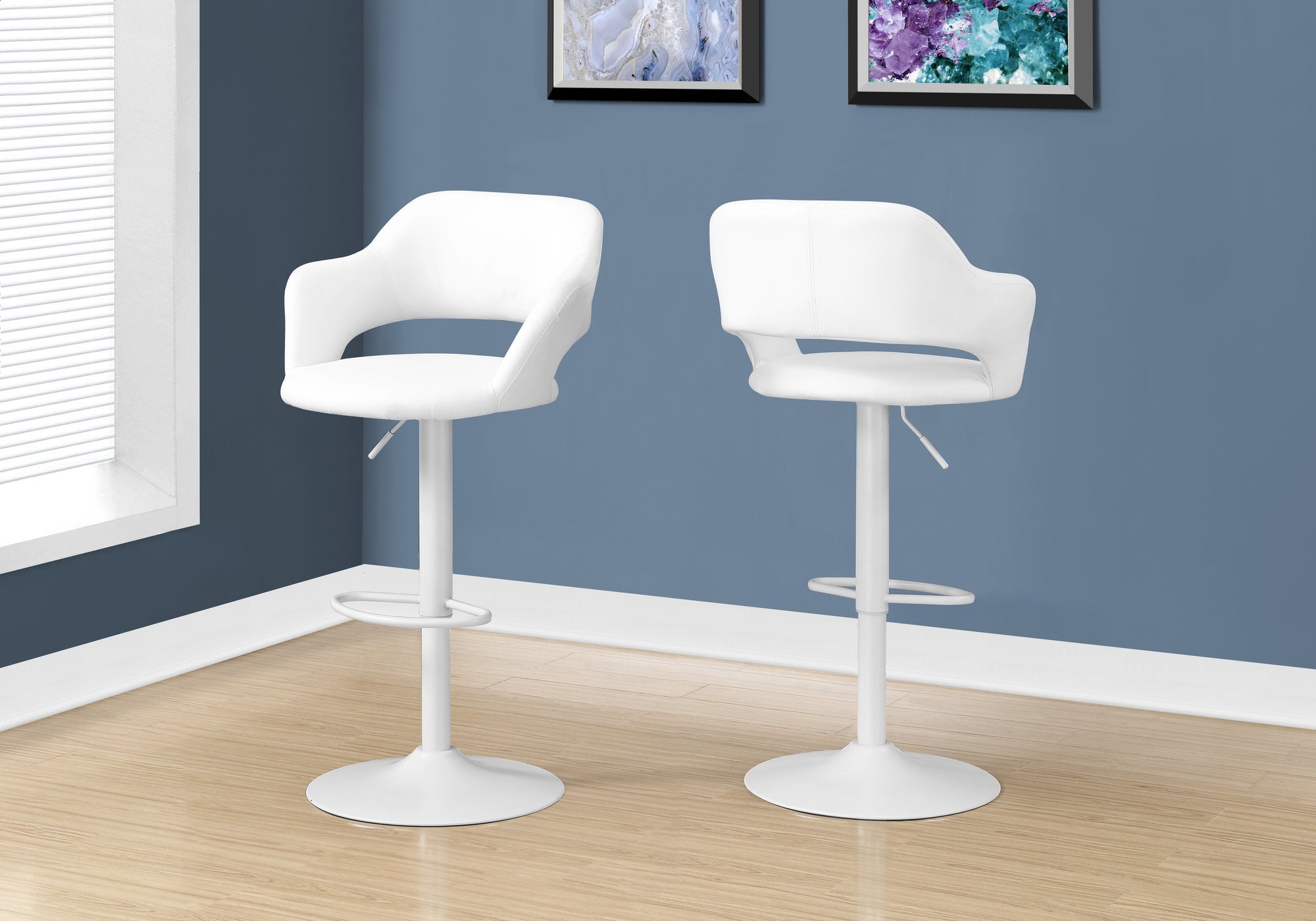Jevin - Bar Stool Swivel Bar Height Adjustable White Metal Leather Look