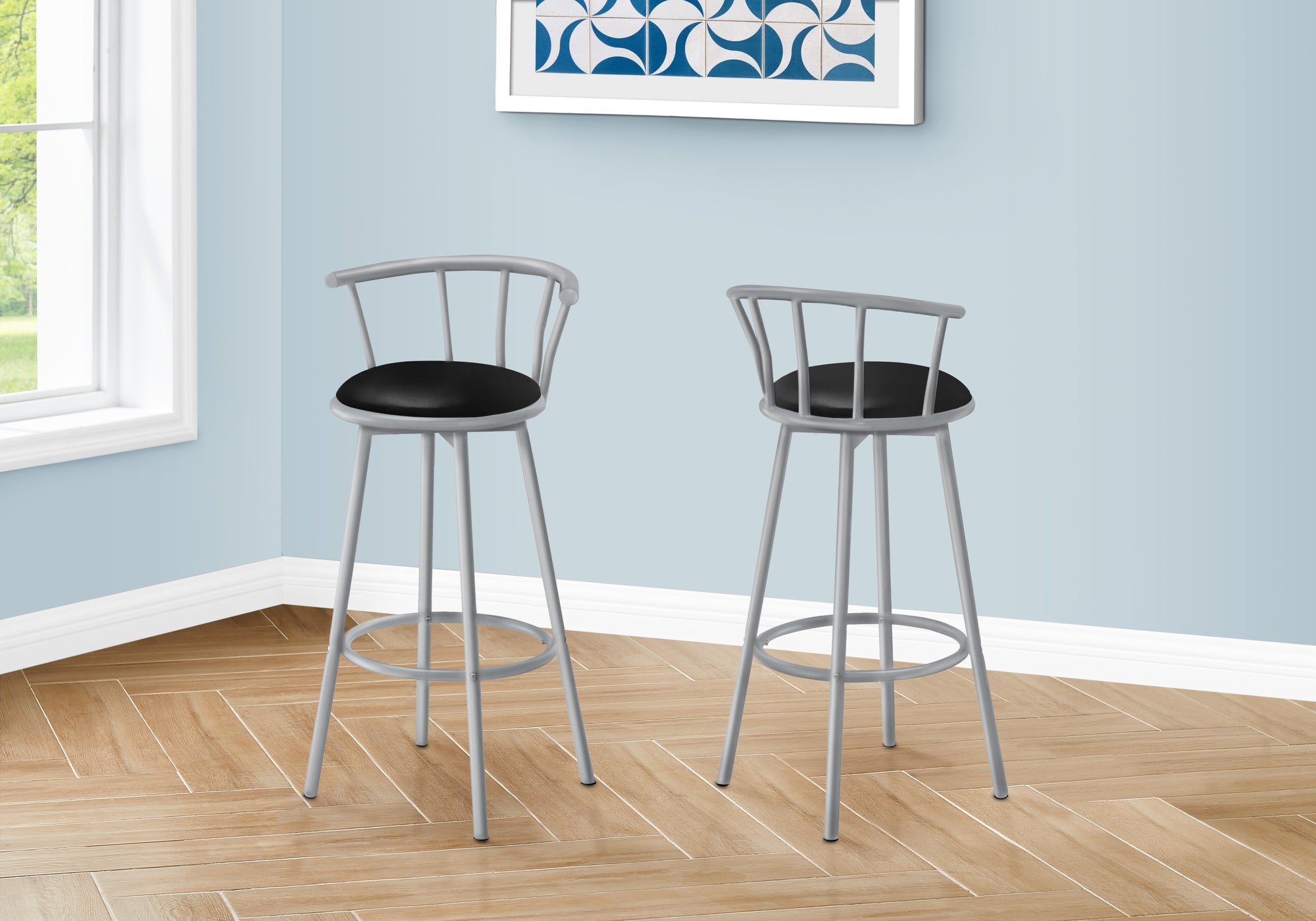 Oleg - Barstool Set Of 2 Swivel Bar Height Grey Metal Black