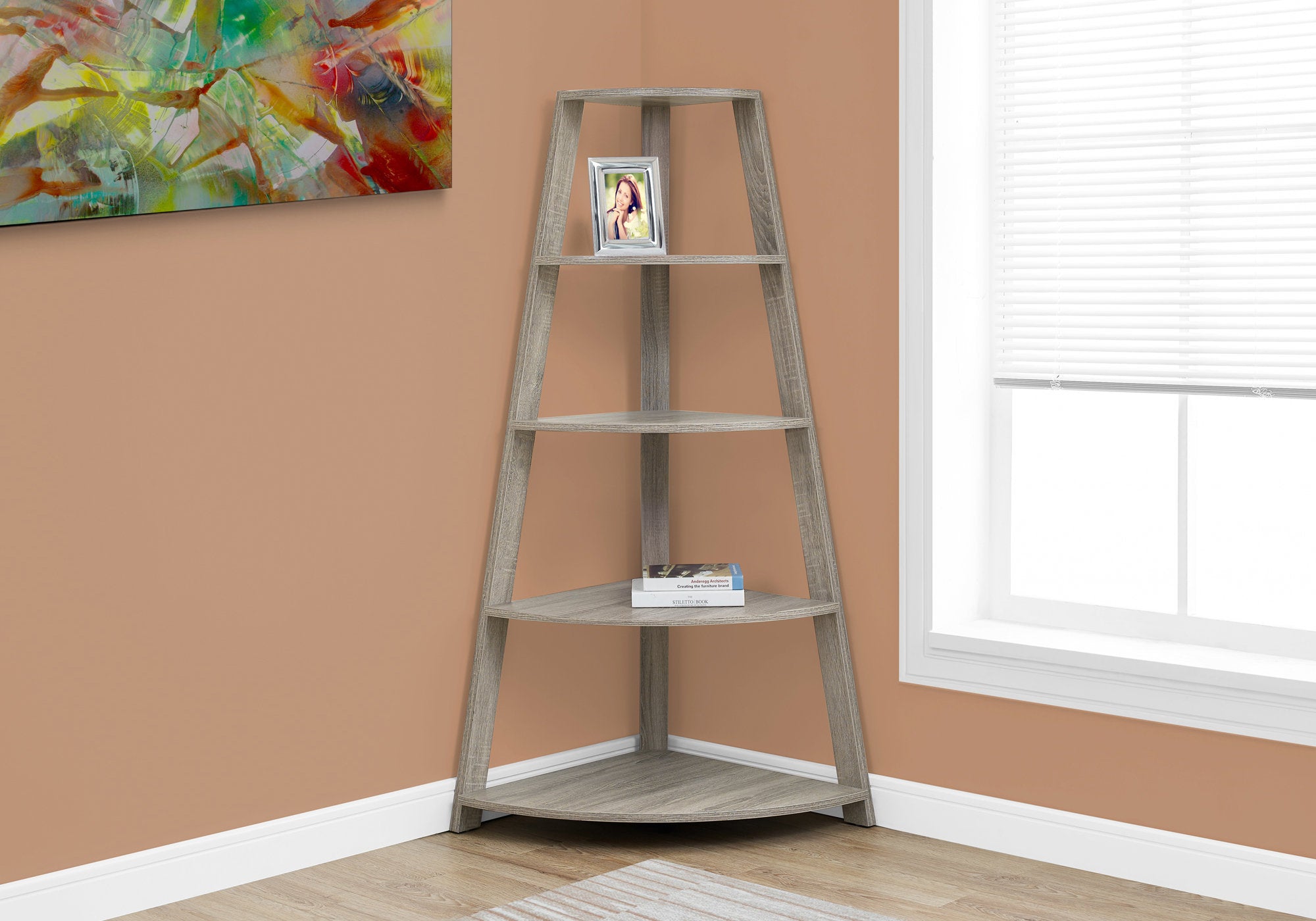 Bilian - Bookshelf Bookcase Etagere Corner 4 Tier 60"H Office Bedroom Brown