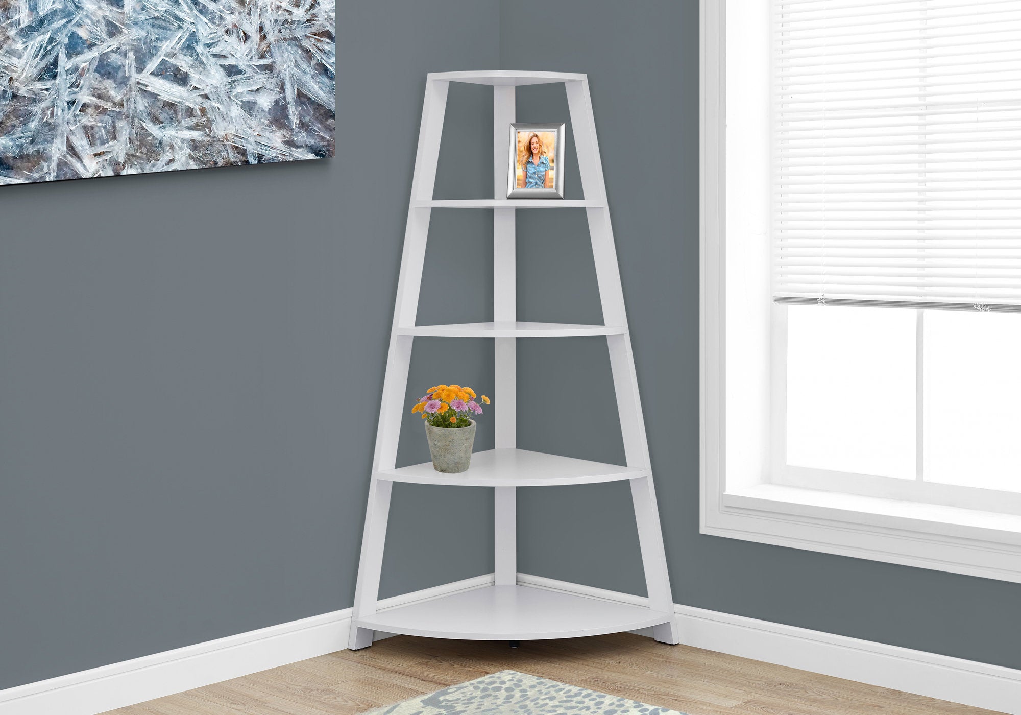 Asleesh - Bookshelf Bookcase Etagere Corner 4 Tier 60"H Office Bedroom White