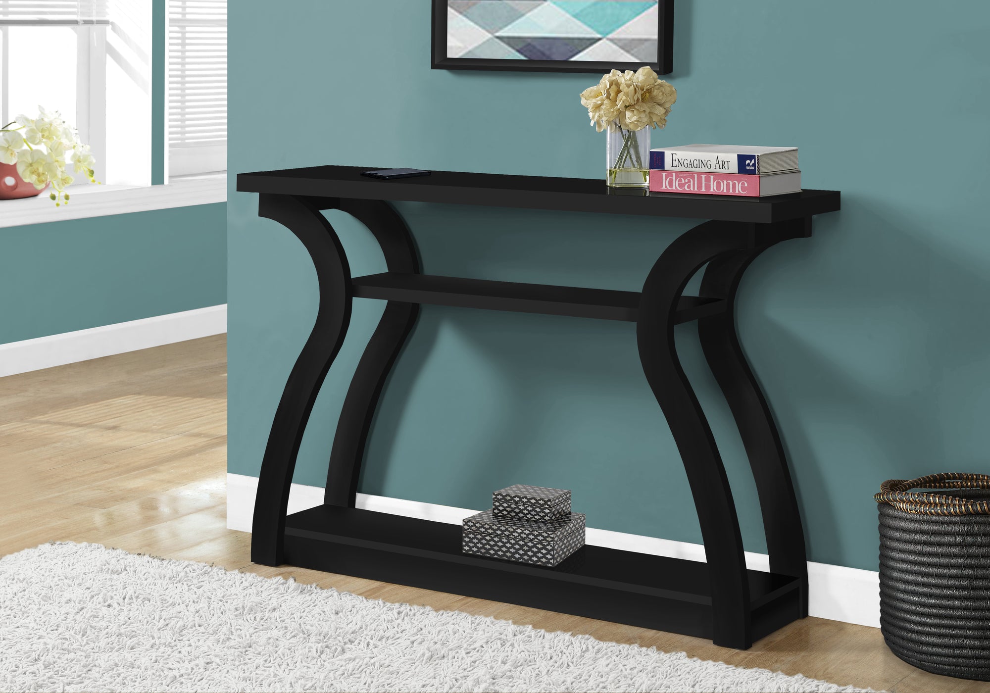 Dark - Accent Table Console Entryway Narrow Sofa Living Room Bedroom Black