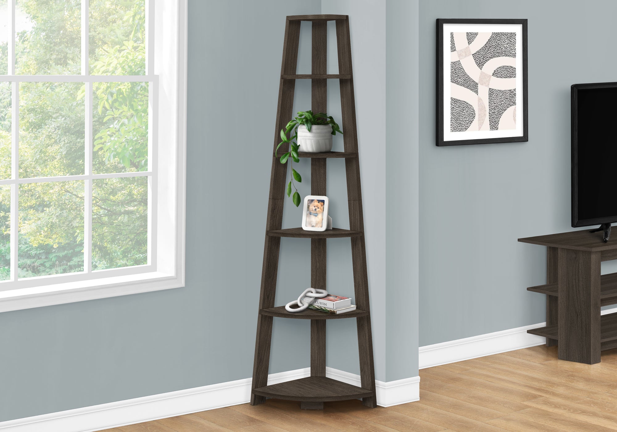 Montclare - Bookshelf Bookcase Etagere Corner 5 Tier 72"H Office Bedroom Brown