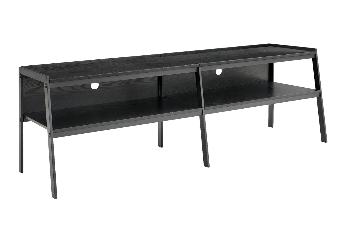 Tv Stand, 72 Inch, Console, Media Entertainment Center, Living Room, Bedroom, Black Wood Laminate, Black Metal, Contemporary, Modern
