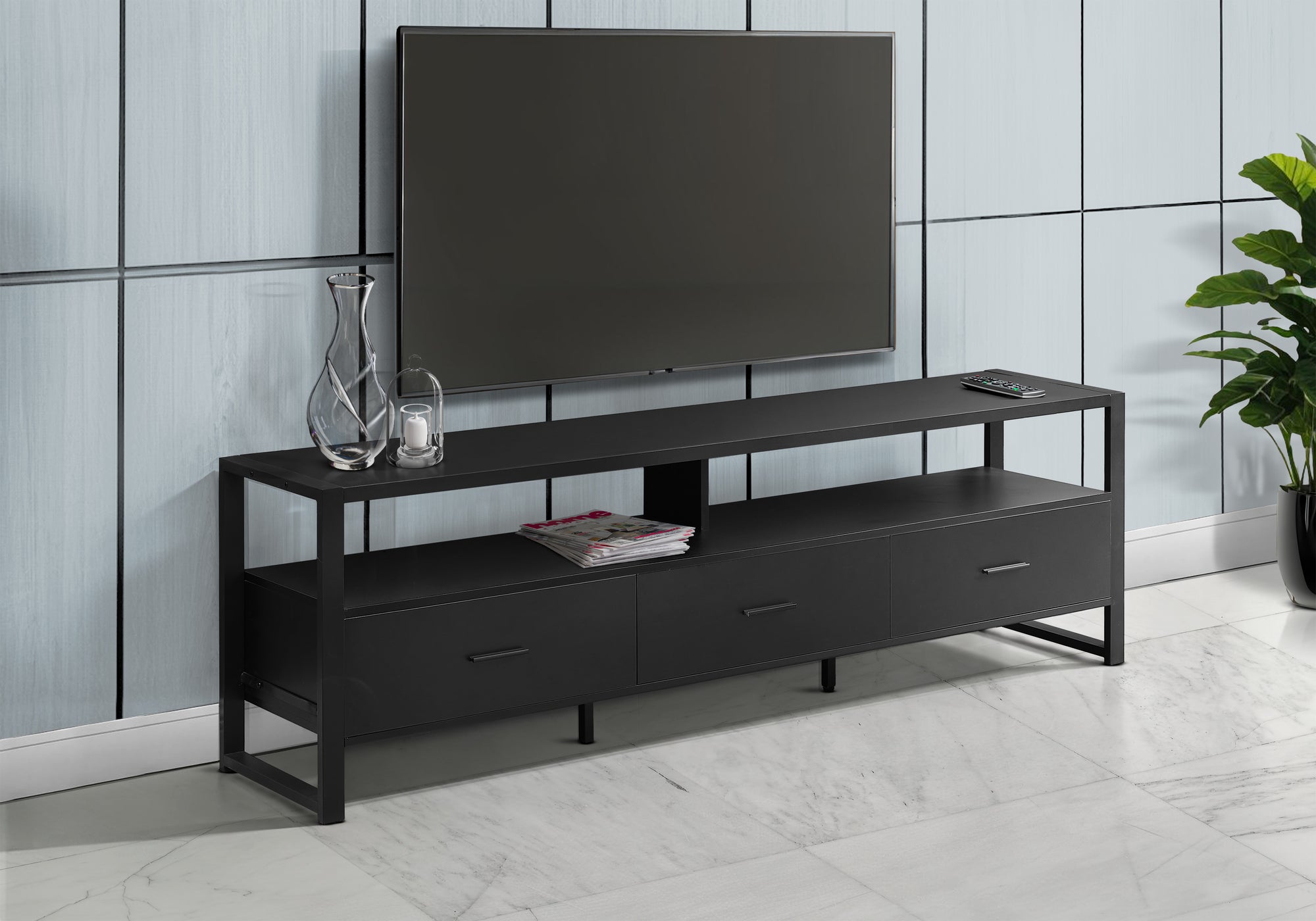 Zentra - Tv Stand 72 Inch Media Entertainment Center Storage Drawers Black