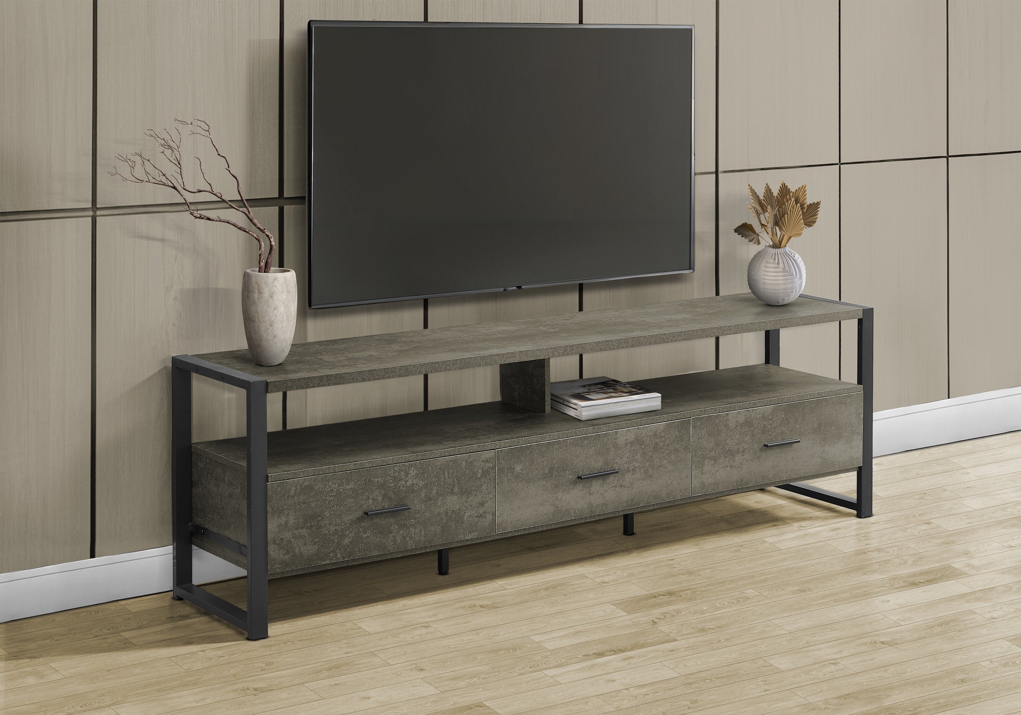 Excel - Tv Stand 72 Inch Media Entertainment Center Storage Drawers Dark