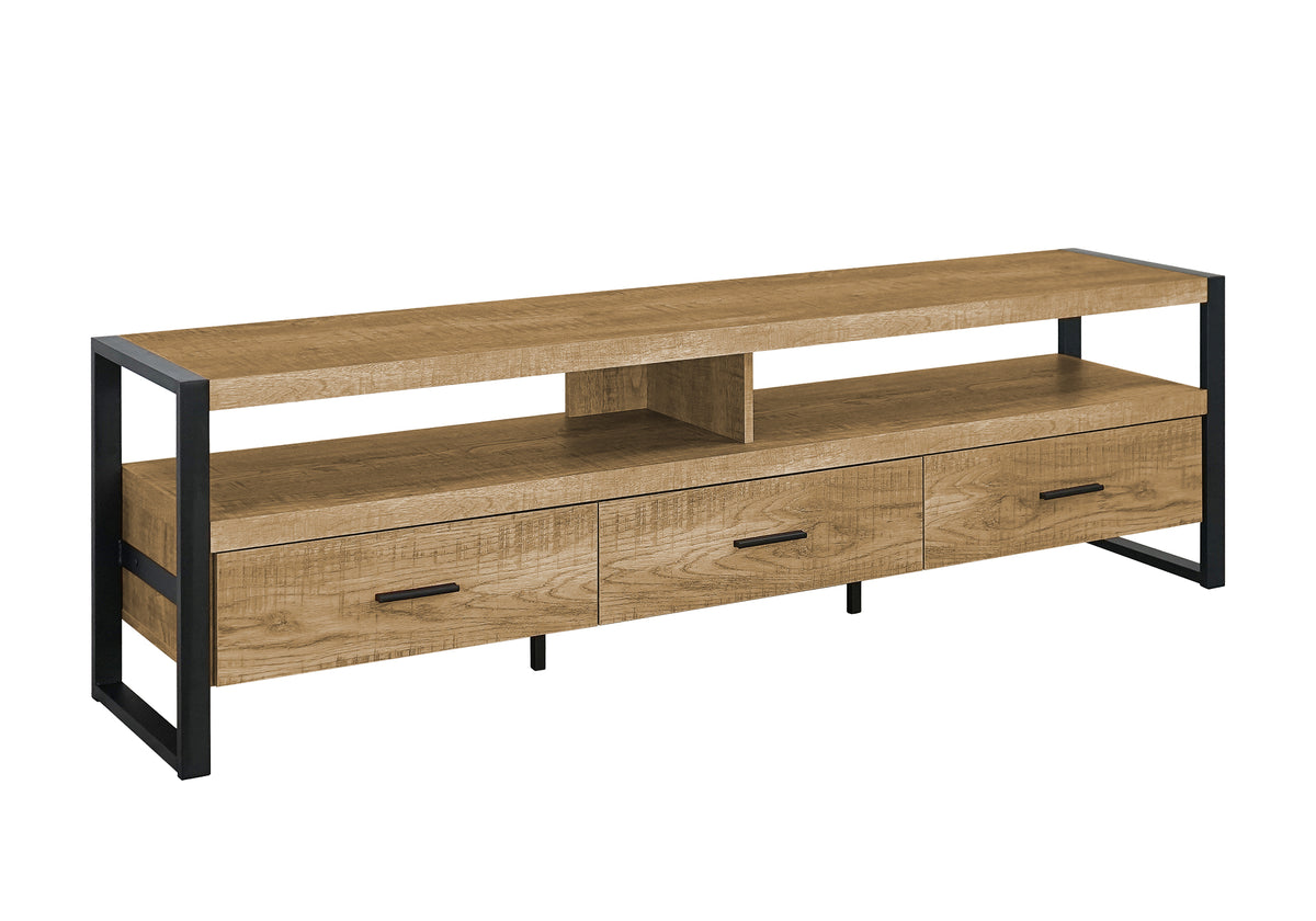 Tv Stand, 72 Inch, Console, Media Entertainment Center, Storage Drawers, Living Room, Mango Wood-look, Black Metal, Contemporary, Modern