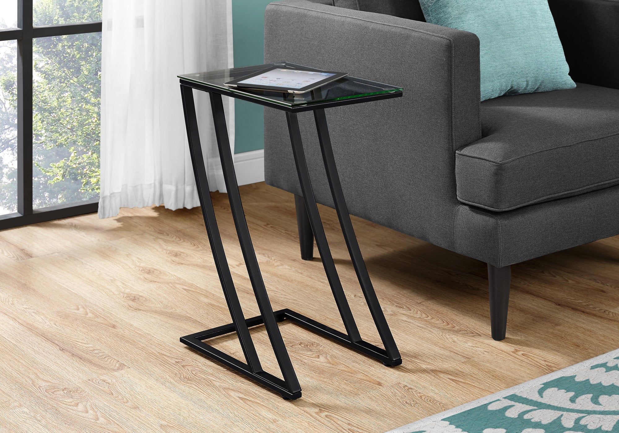 Haversham - Accent Table C-shaped End Side Snack Living Room Bedroom Tempered