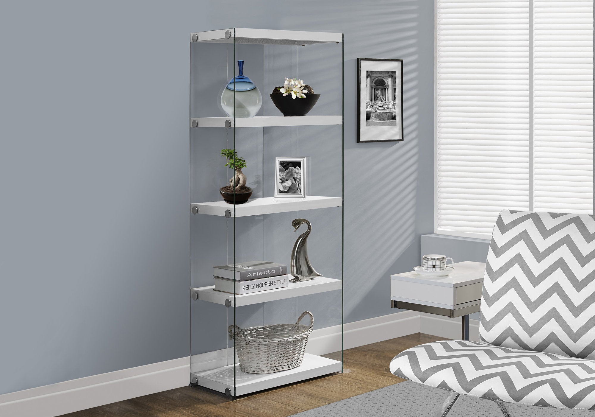 Marquetterie - Bookshelf Bookcase Etagere 5 Tier 60"H Office Bedroom Glossy White