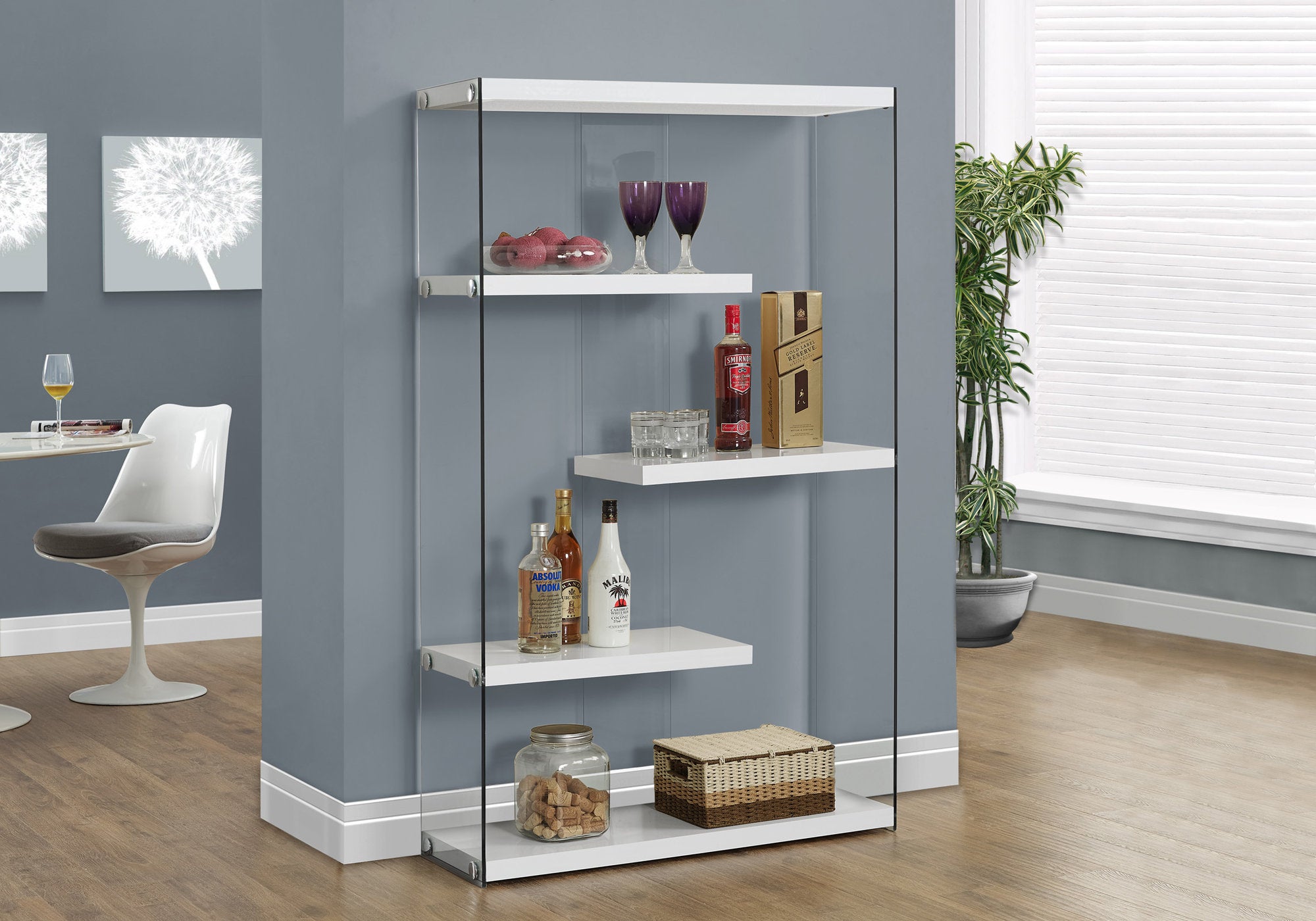 Cadencia - Bookshelf Bookcase Etagere 5 Tier 60"H Office Bedroom Glossy White