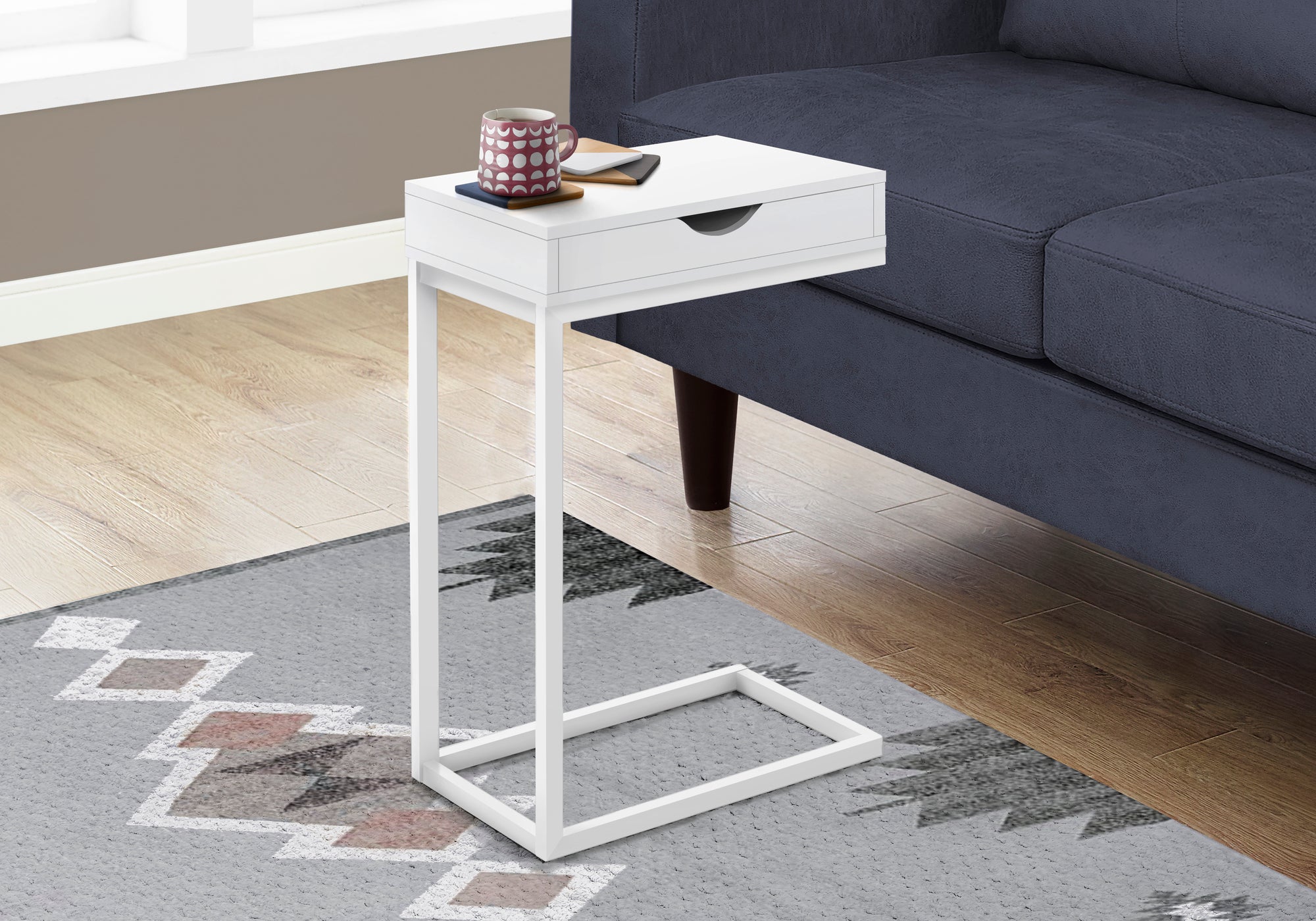 Alena - Accent Table C-shaped End Side Snack Storage Drawer Living Room