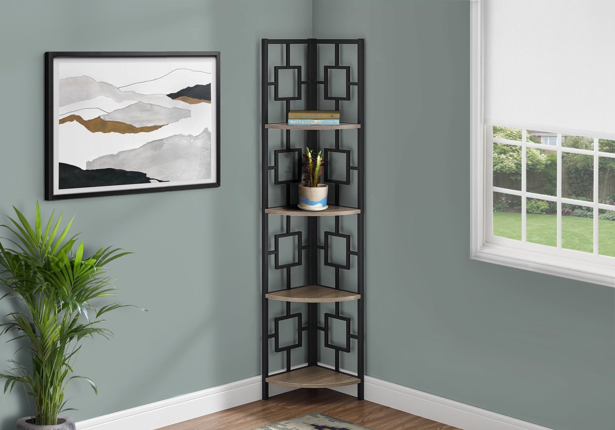 Miren - Bookshelf Bookcase Etagere Corner 4 Tier 62"H Office Bedroom Brown