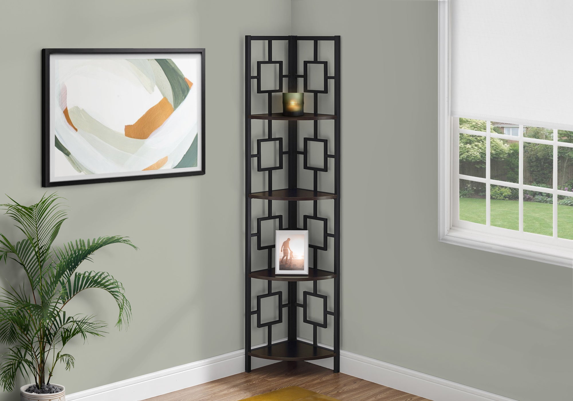 Legende - Bookshelf Bookcase Etagere Corner 4 Tier 62"H Office Bedroom Brown
