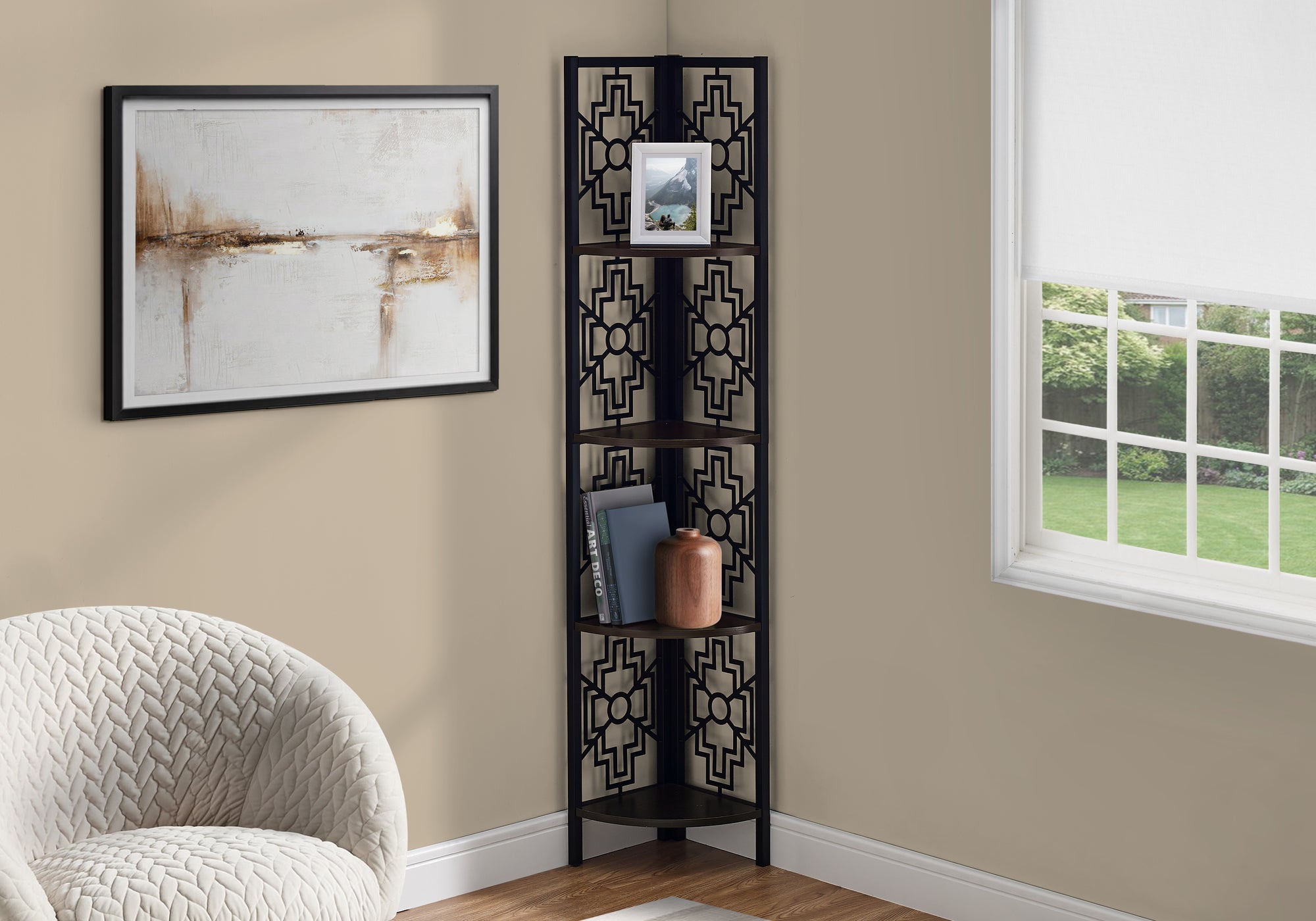 Carvell - Bookshelf Bookcase Etagere Corner 4 Tier 62"H Office Bedroom Brown