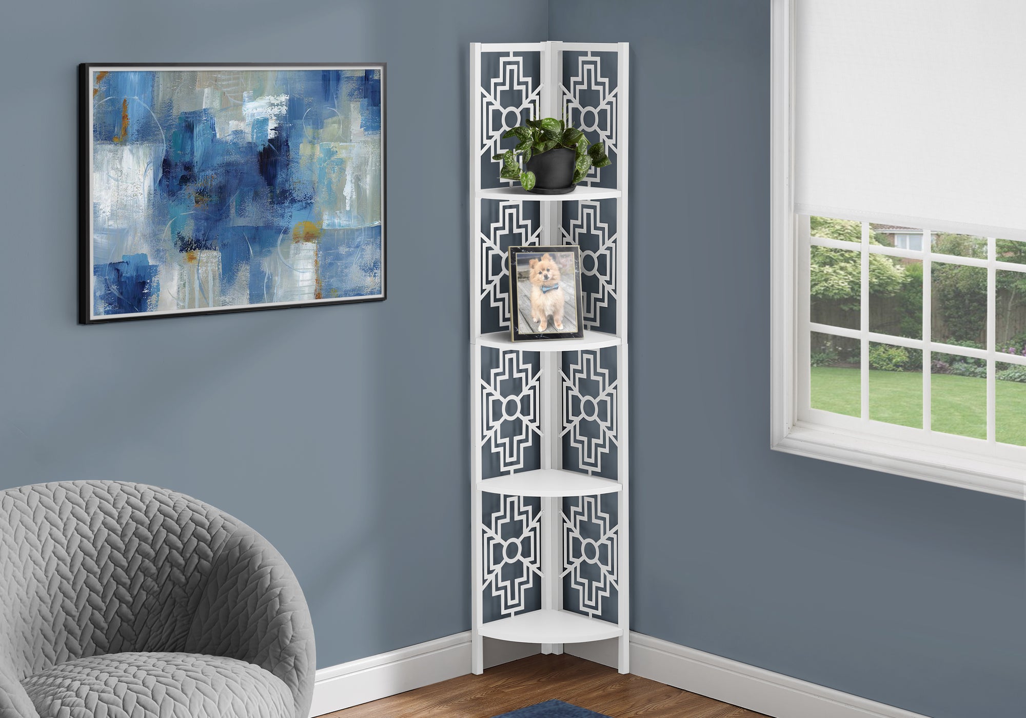 Arcene - Bookshelf Bookcase Etagere Corner 4 Tier 62"H Office Bedroom White