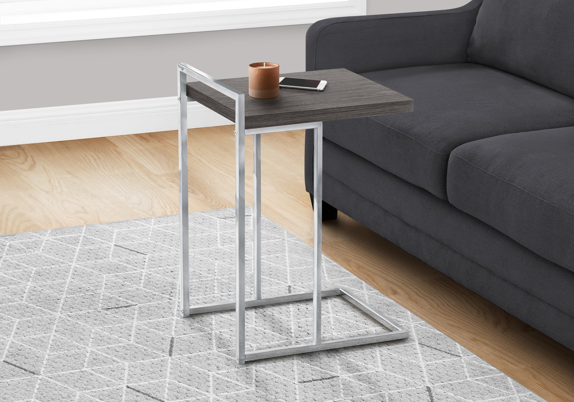 Catia - Accent Table C-shaped End Side Snack Living Room Bedroom Grey