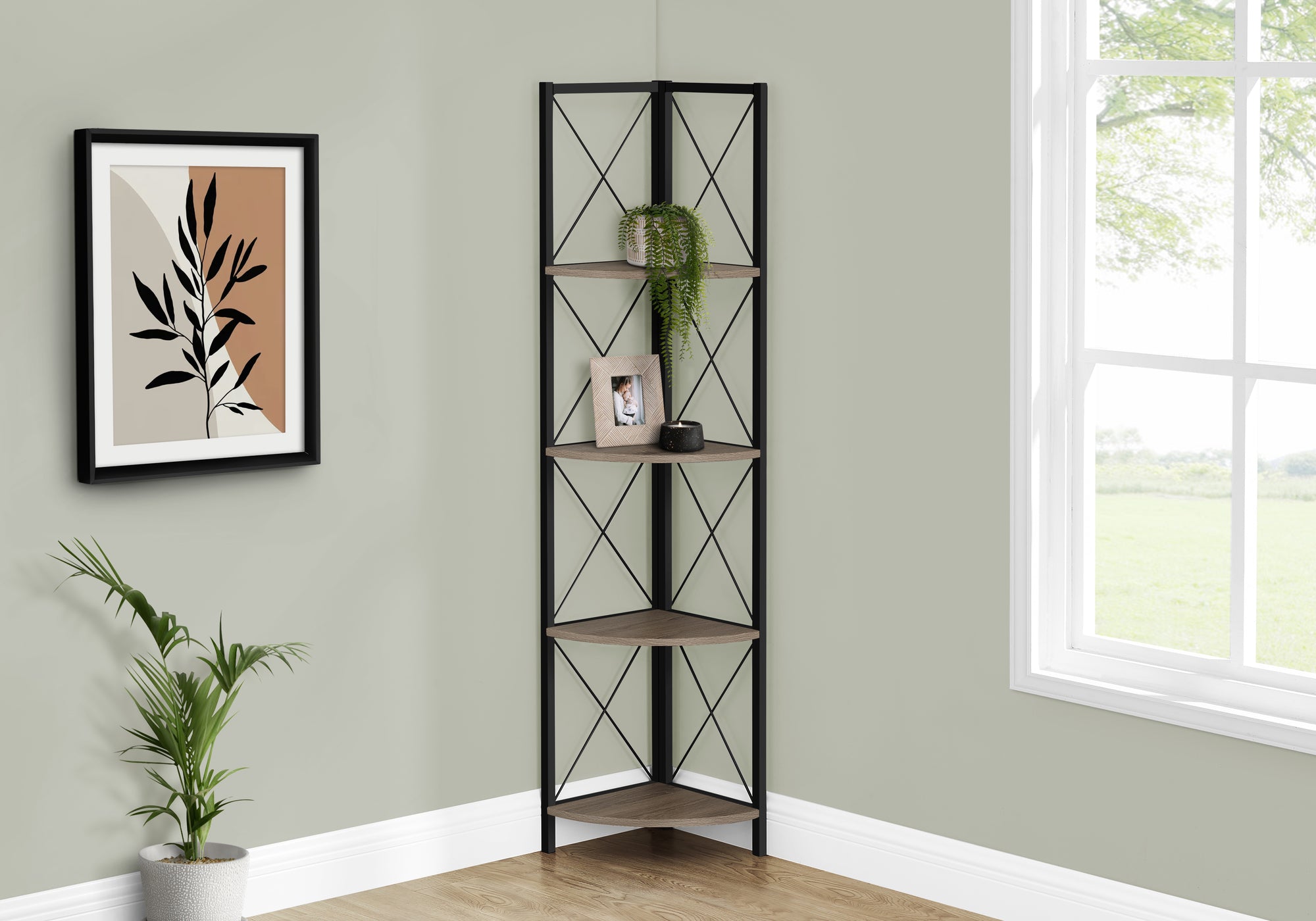 Apollonia - Bookshelf Bookcase Etagere Corner 4 Tier 60"H Office Bedroom Brown