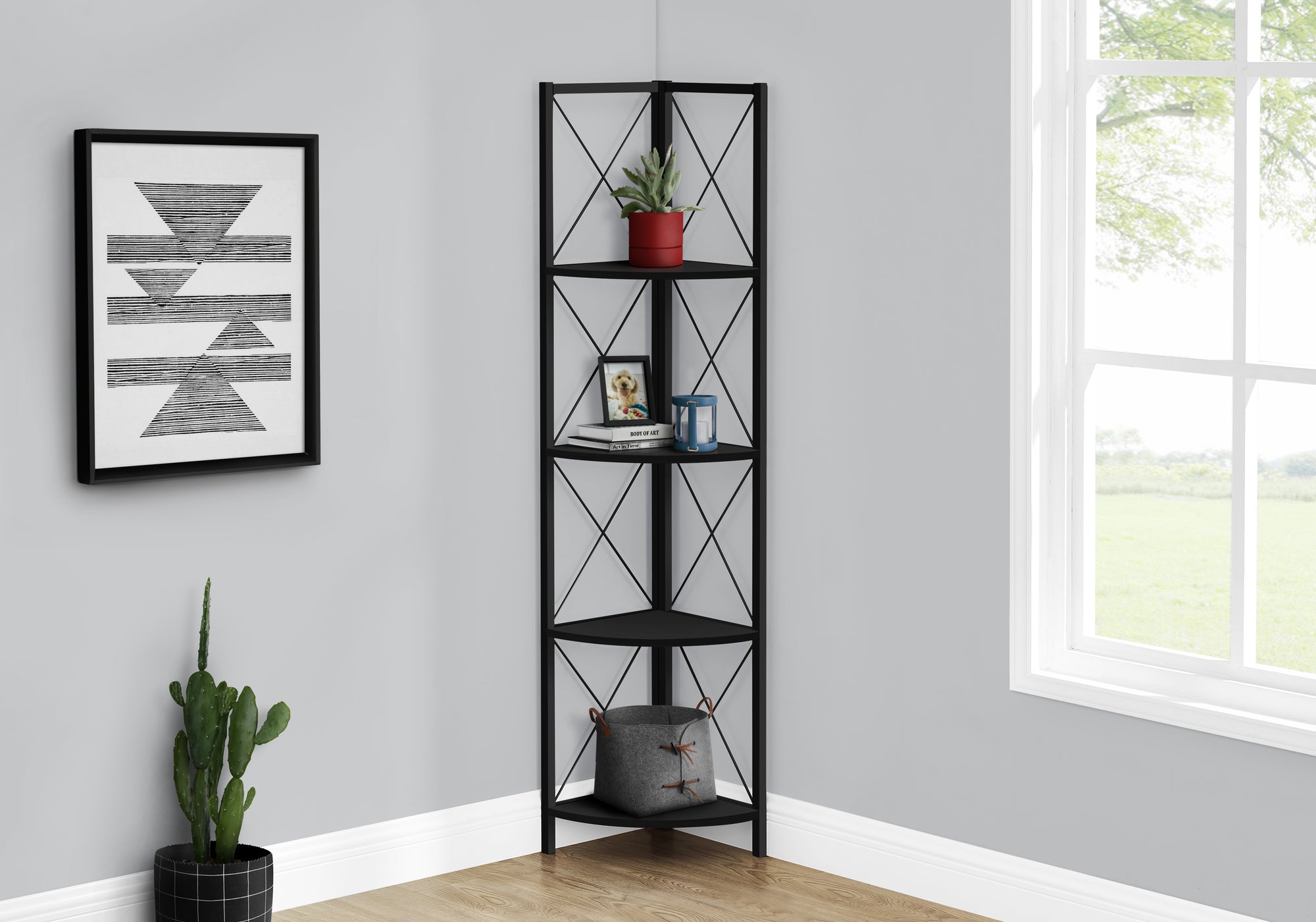 Isidora - Bookshelf Bookcase Etagere Corner 4 Tier 60"H Office Bedroom Black