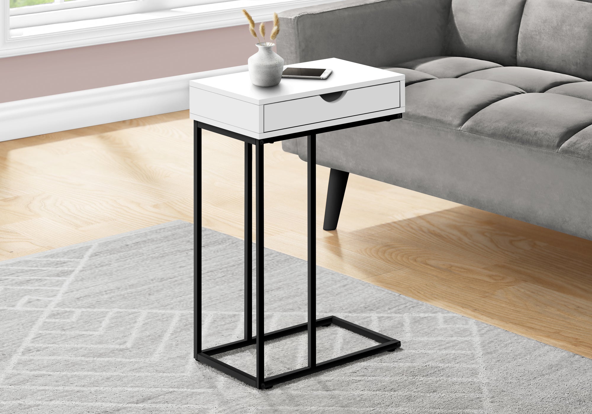 Perret - Accent Table C-shaped End Side Snack Storage Drawer Living Room