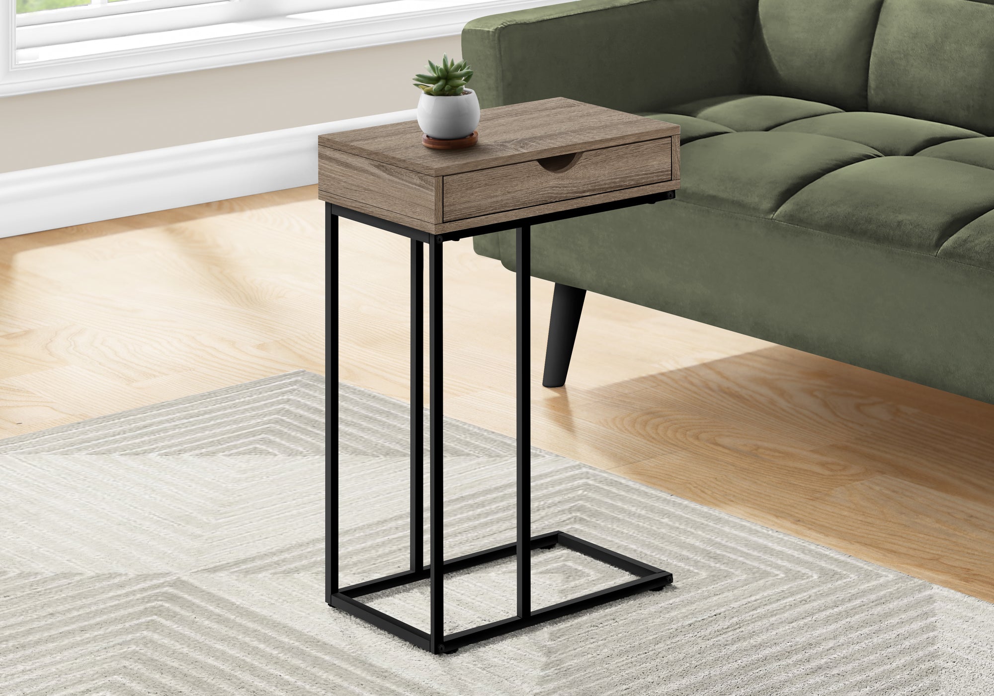 Minette - Accent Table C-shaped End Side Snack Storage Drawer Living Room