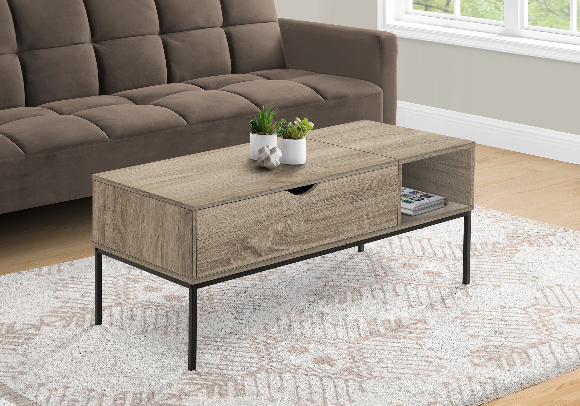 Ambra - Coffee Table 42" L Rectangular Cocktail Lift-top Dark Taupe Black