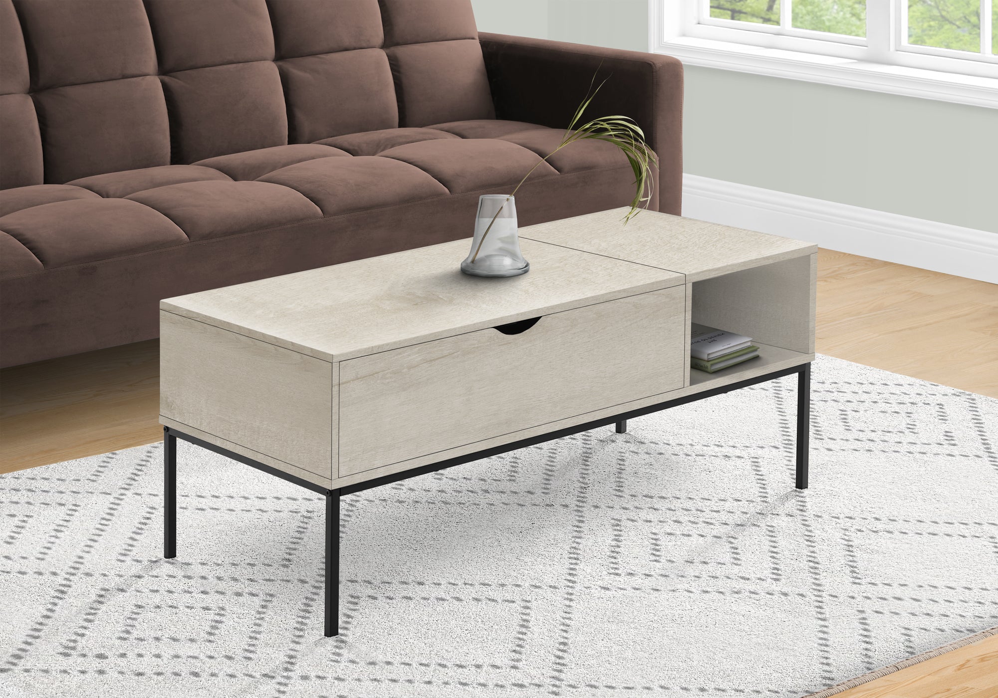 Saverio - Coffee Table 42" L Rectangular Cocktail Lift-top Washed Oak Black