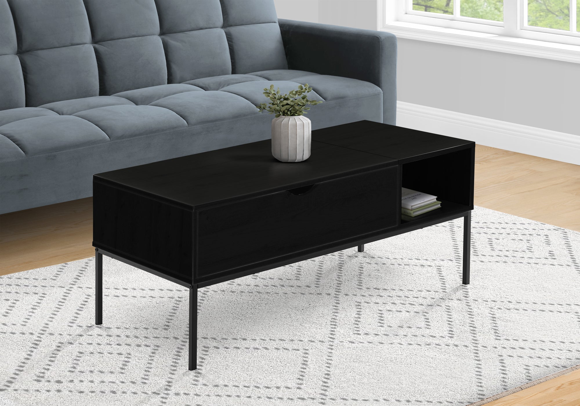 Sante - Coffee Table 42" L Rectangular Cocktail Lift-top Black Laminate Black