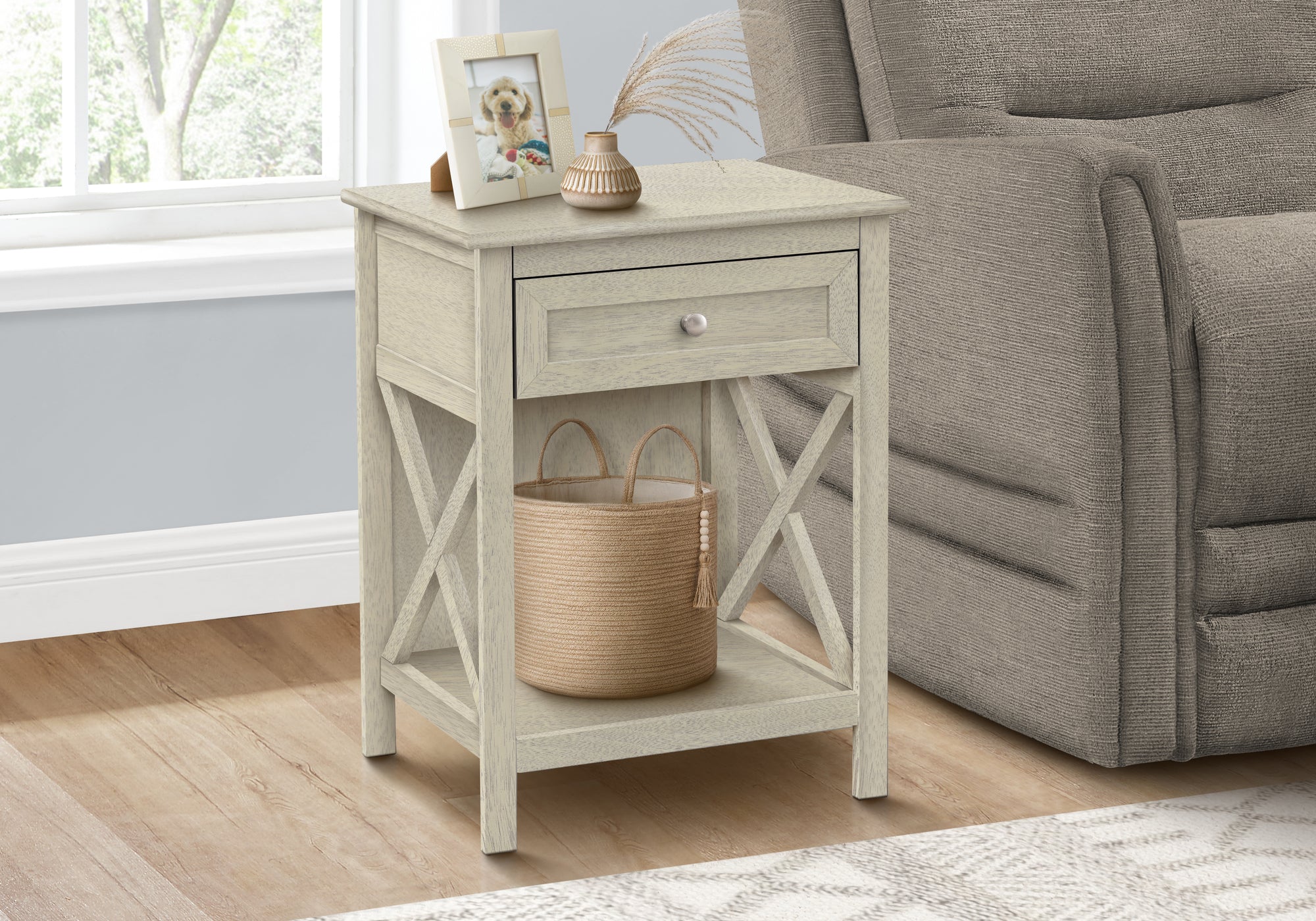 Ansa - Accent Table End Side Table 2 Tier Bedroom Nightstand Lamp