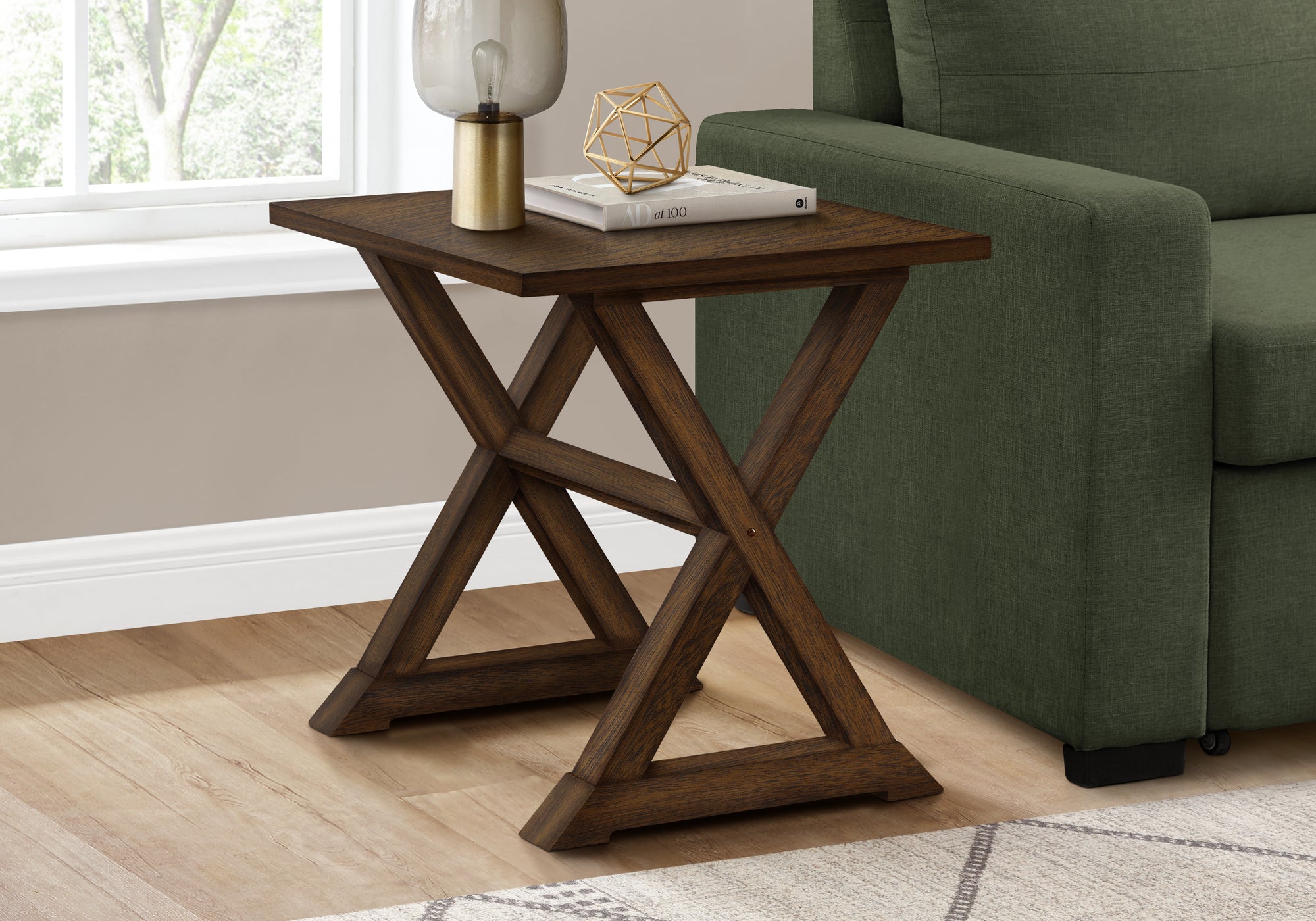 Leanora - Accent Table End Side Table Square Nightstand Bedroom Lamp Brown