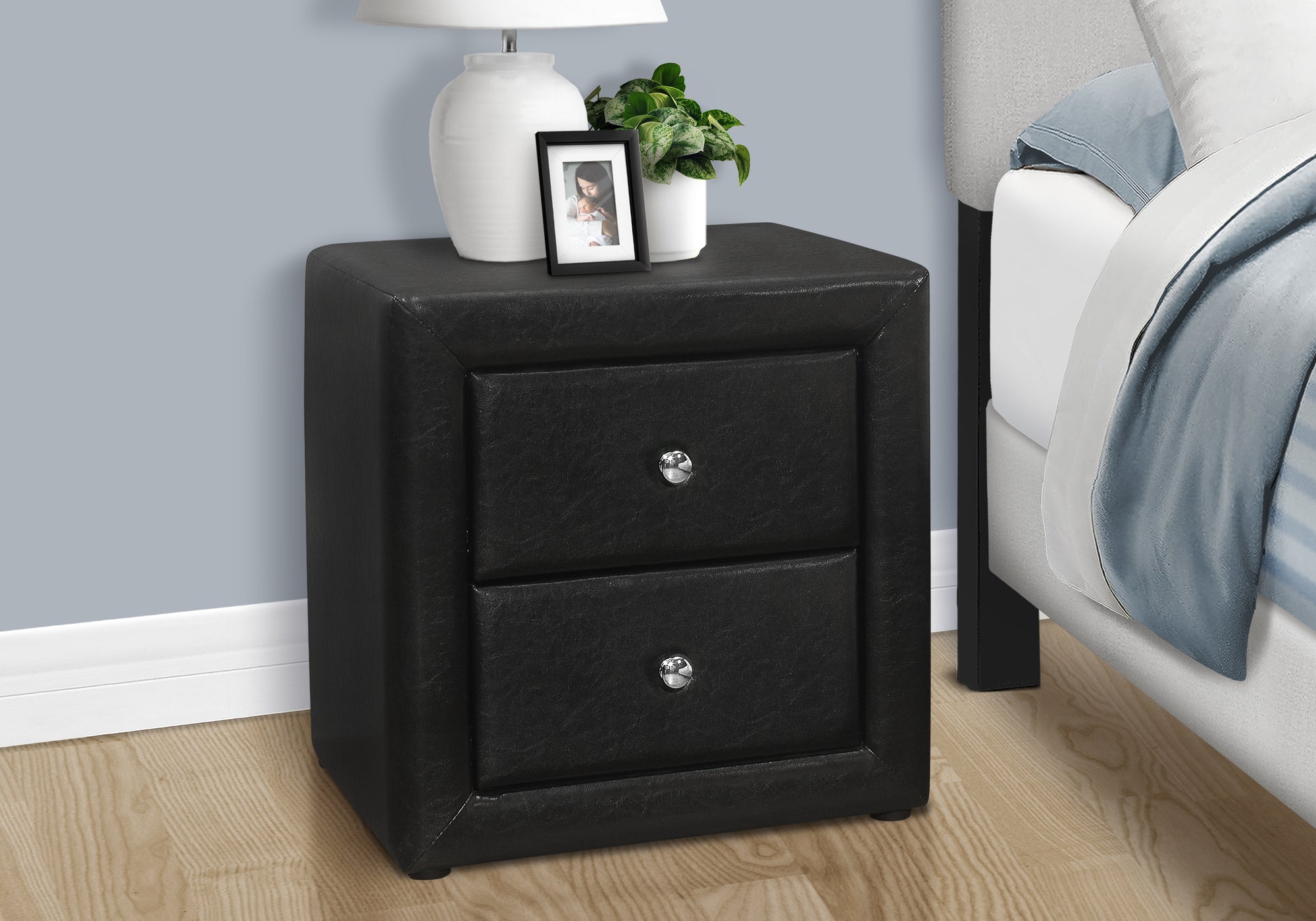Odille - Nightstand Nightstand End Side Lamp Storage Drawer Bedroom Upholstered Black
