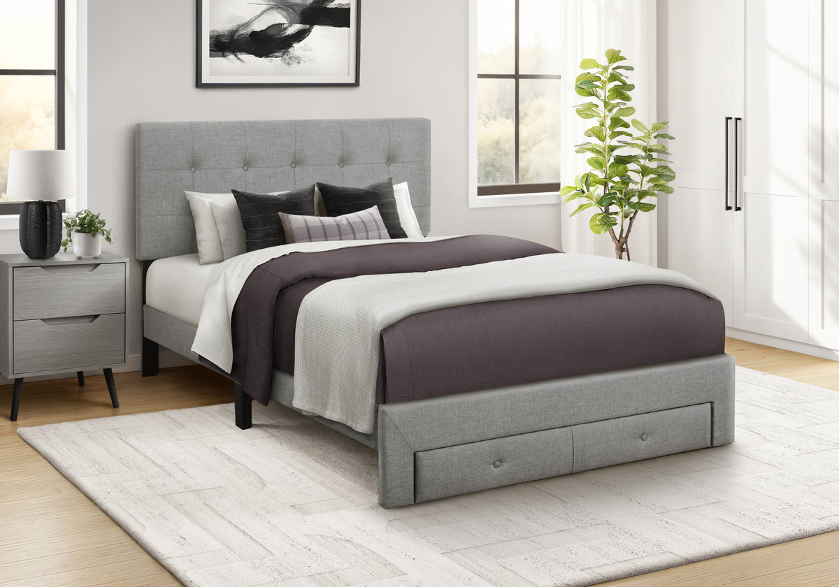 Bed, Full Size, Platform Bed, Upholstered, Storage Drawers, Bedroom, Juvenile, Grey Linen Look, Transitional