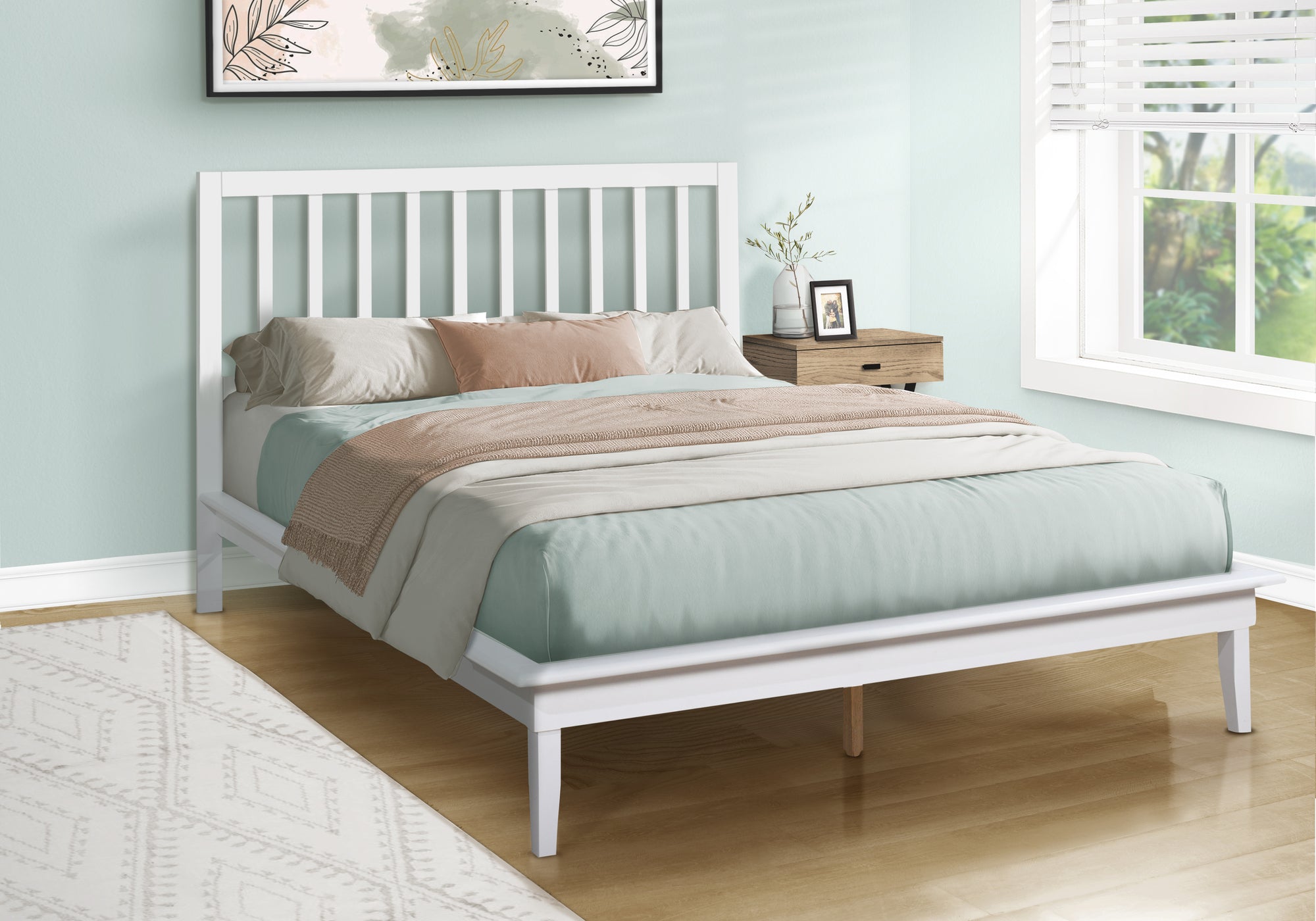 Klara - Bed Platform Bed Queen Size Frame Only Bedroom White Wood