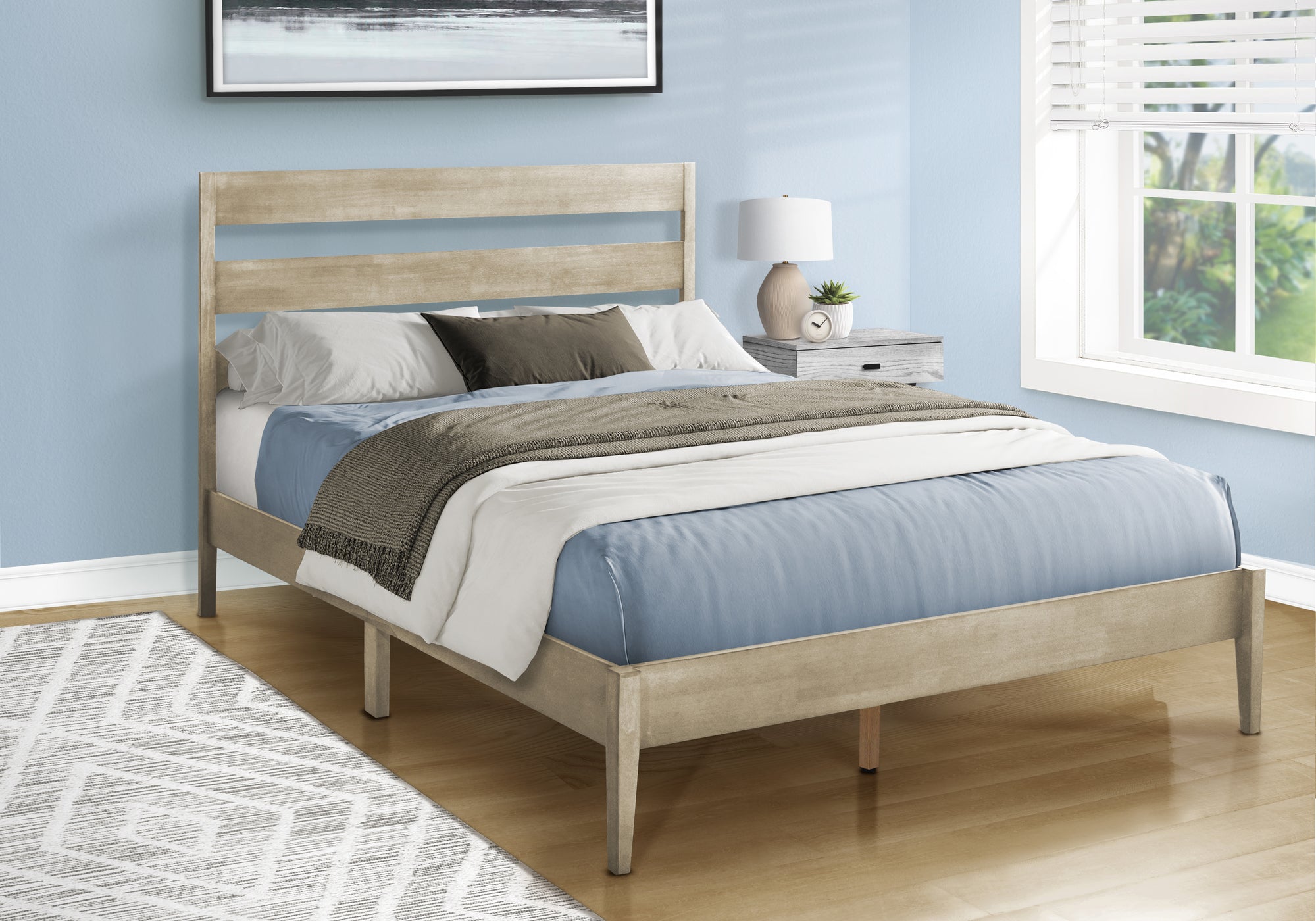Hiro - Bed Queen Size Frame Only Platform Bed Bedroom Grey Wood