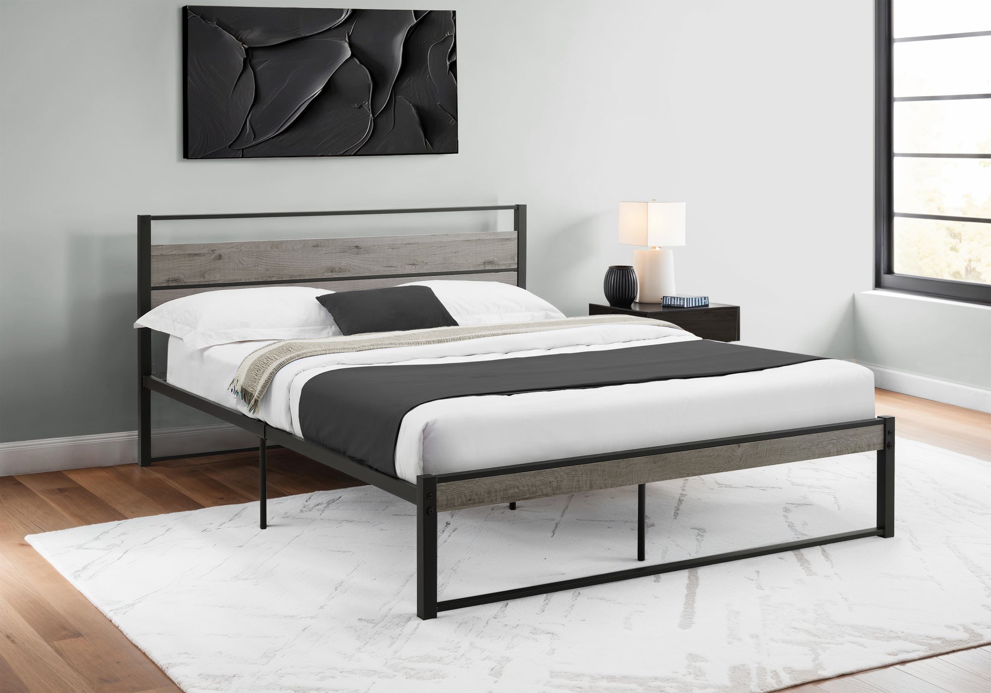 Iora - Bed Bedroom Frame Only Platform Bed Queen Size Grey Laminate