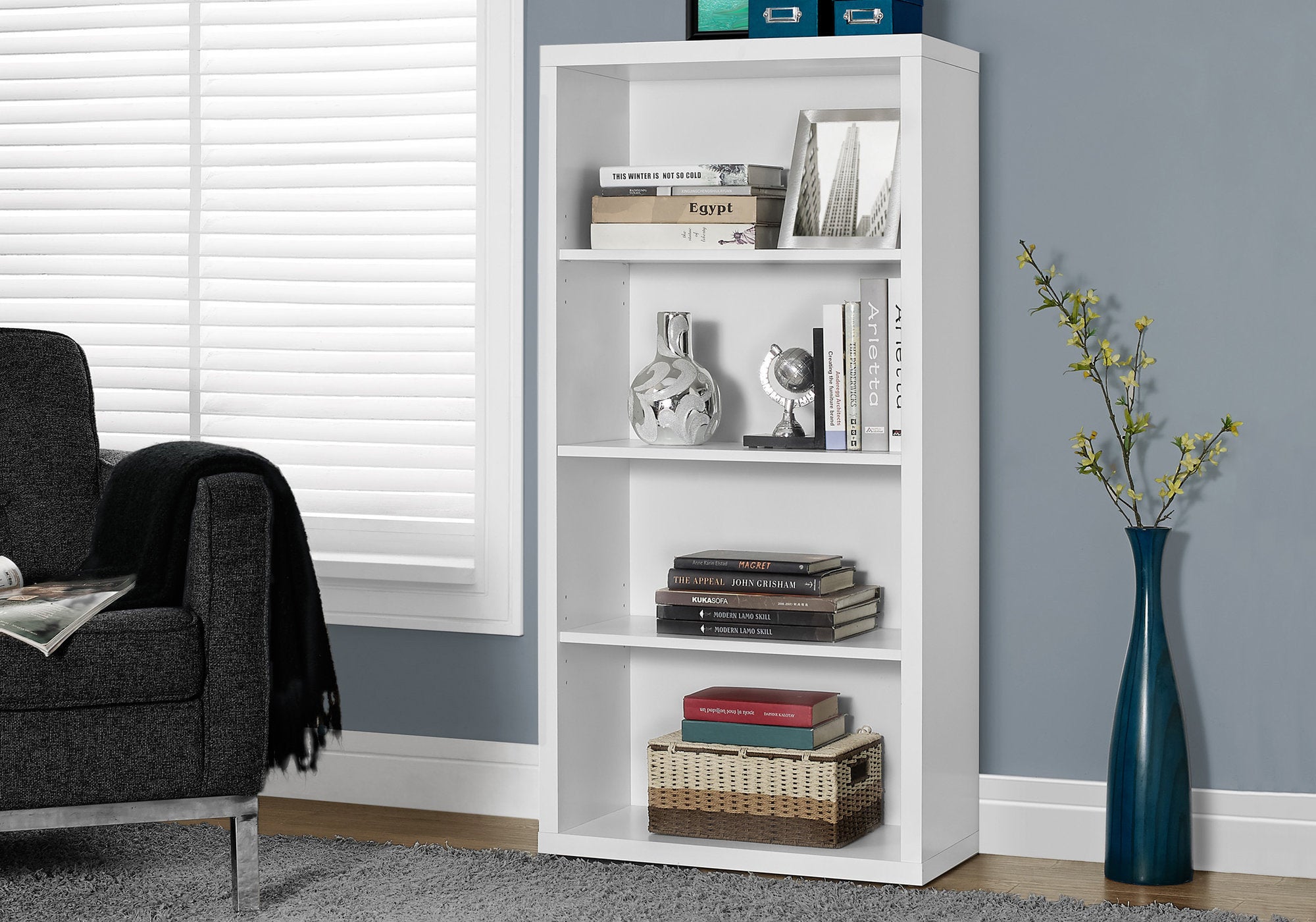 Levon - Bookshelf Bookcase Etagere 5 Tier 48"H Office Bedroom White Laminate