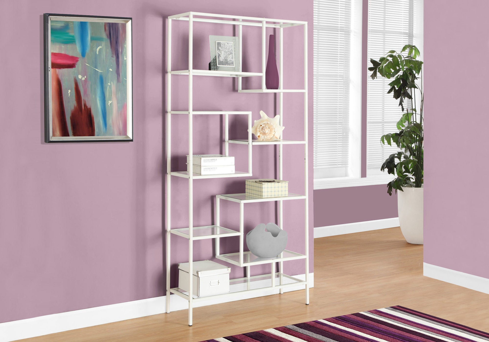 Kenyon - Bookshelf Bookcase Etagere 72"H Office Bedroom Clear Tempered Glass White