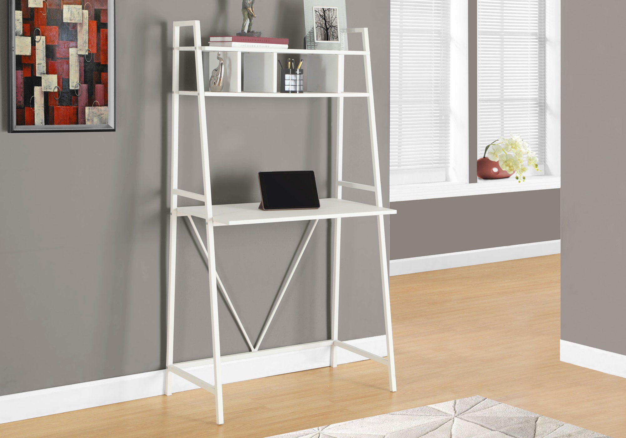 Wendell - Computer Desk Home Office Laptop Leaning Storage Shelves Work White