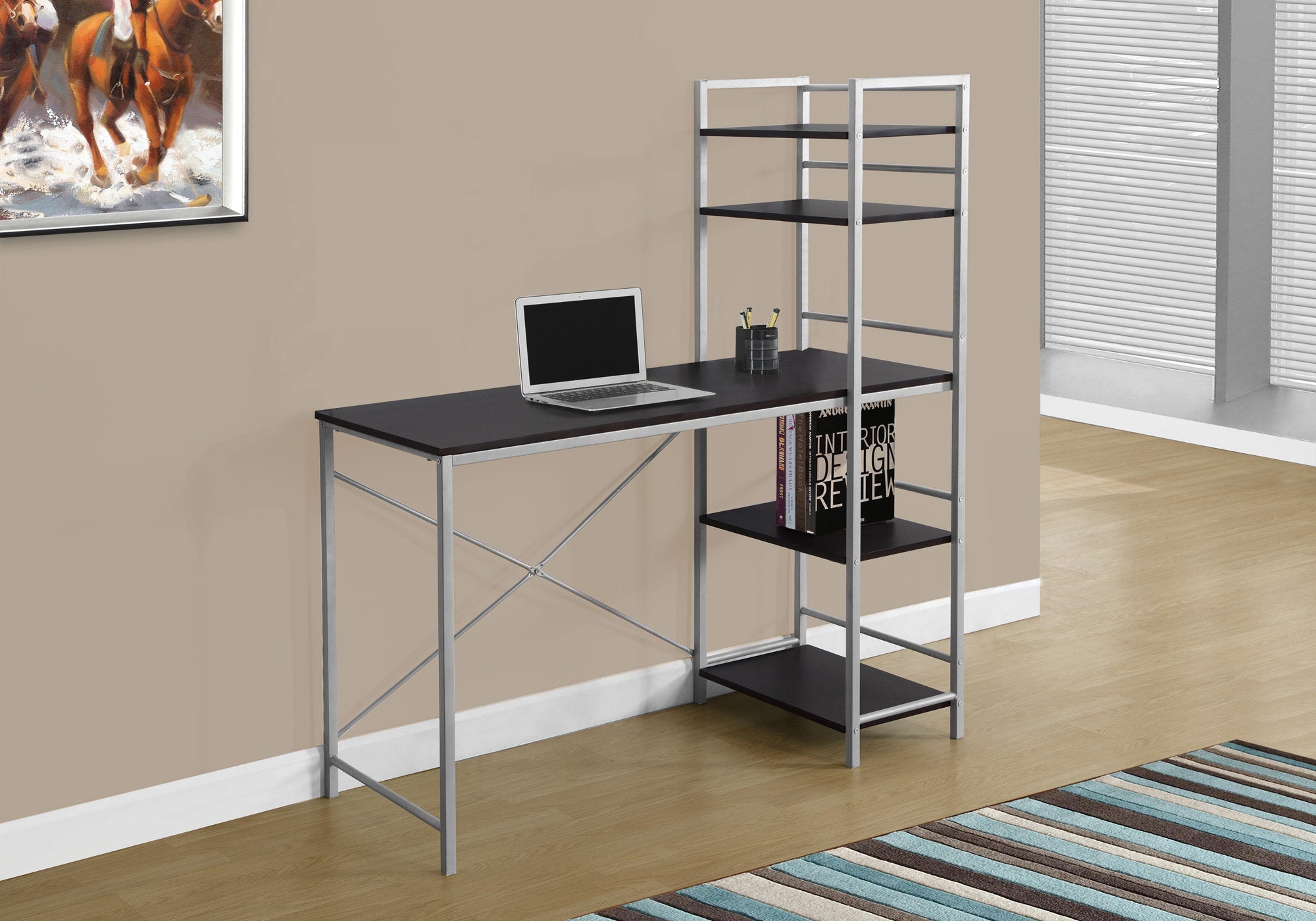 Delilah - Computer Desk Home Office Laptop Storage Shelves 48"L Work Brown