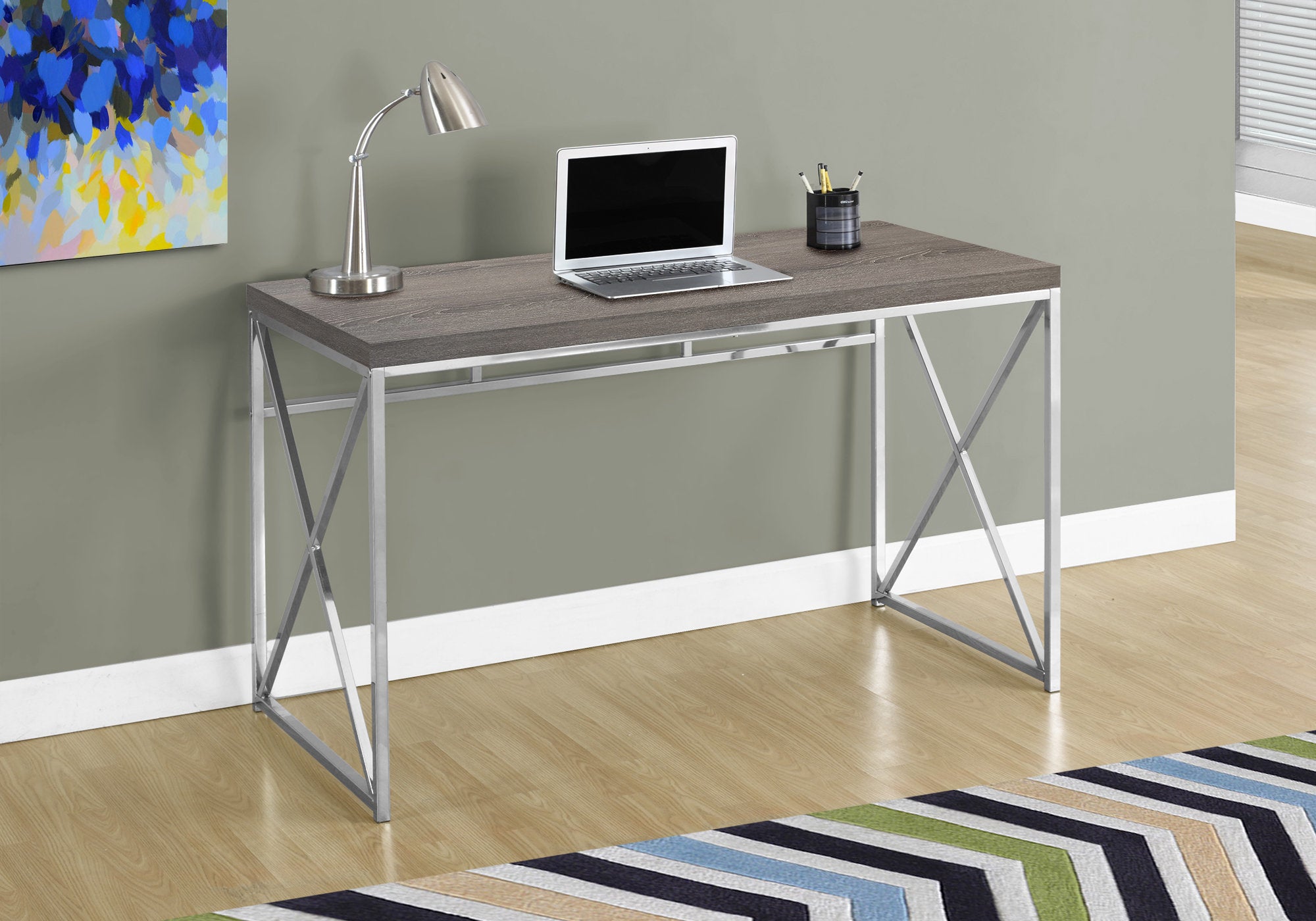 Mya - Computer Desk Home Office Laptop Work Brown Laminate Chrome Metal