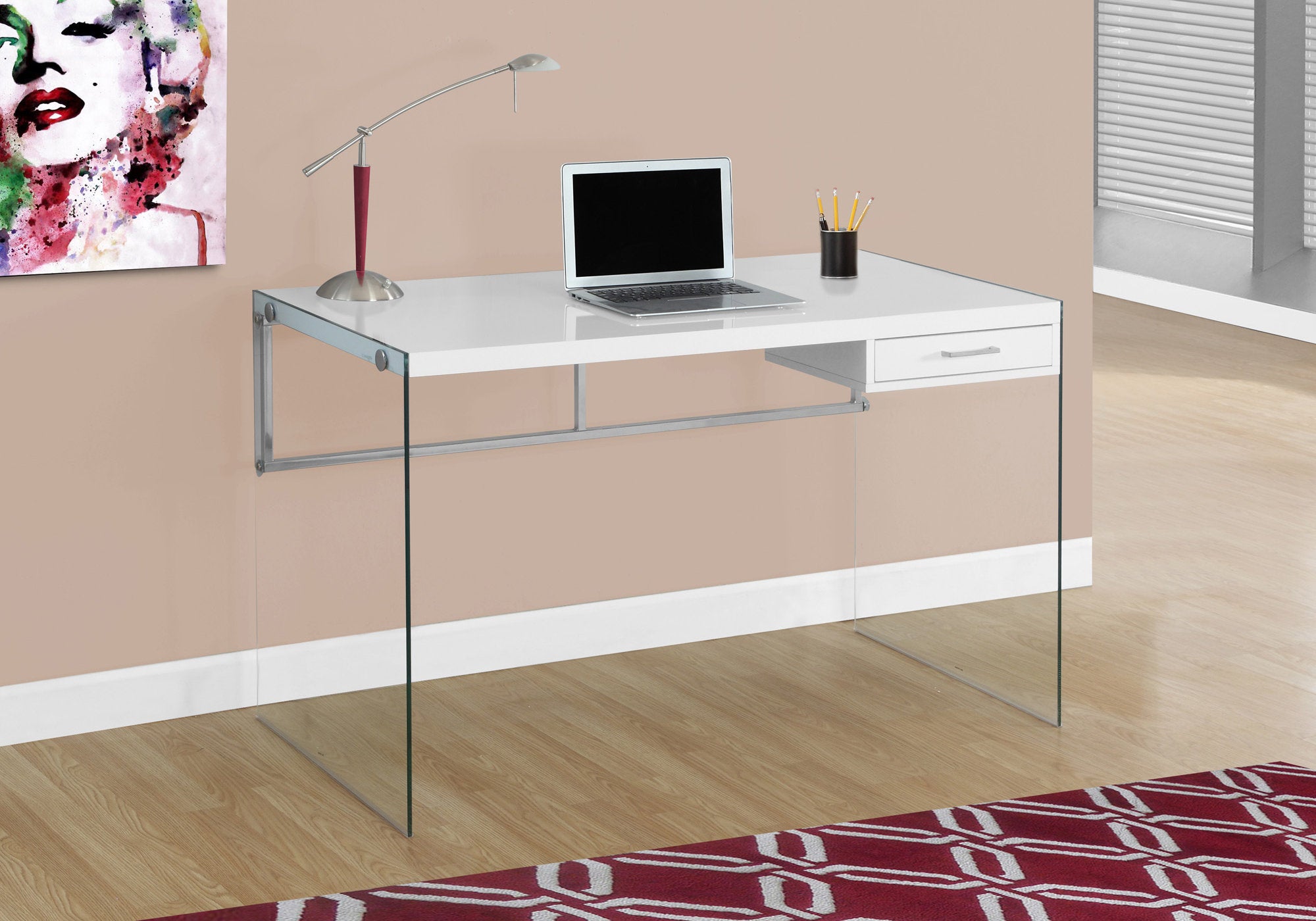 Alisa - Computer Desk Home Office Laptop Storage Drawers 48"L Work Glossy