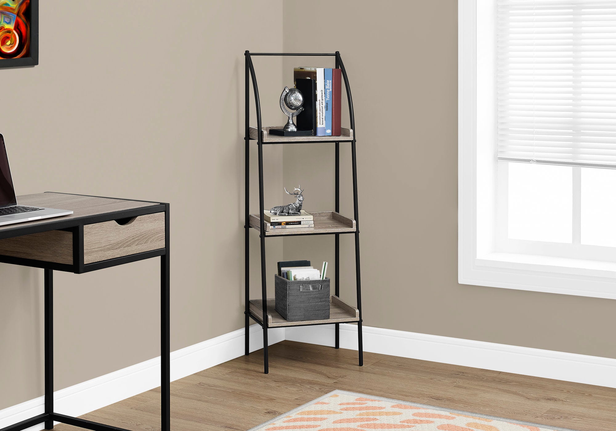 Cosma - Bookshelf Bookcase Etagere Corner 3 Tier 48"H Office Bedroom Brown