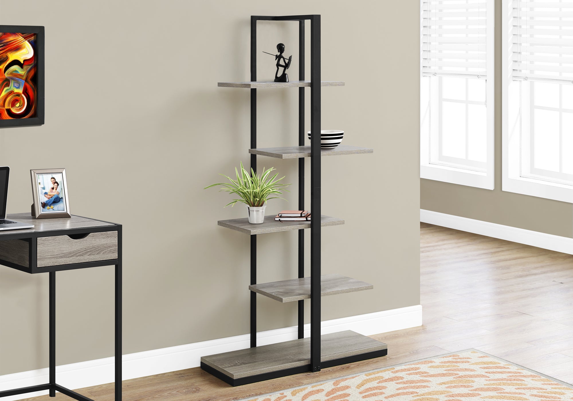 Adina - Bookshelf Bookcase Etagere 5 Tier 60"H Office Bedroom Brown Laminate