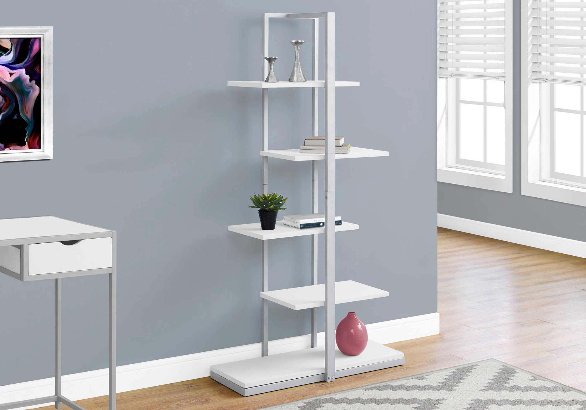 Adara - Bookshelf Bookcase Etagere 5 Tier 60"H Office Bedroom White Laminate