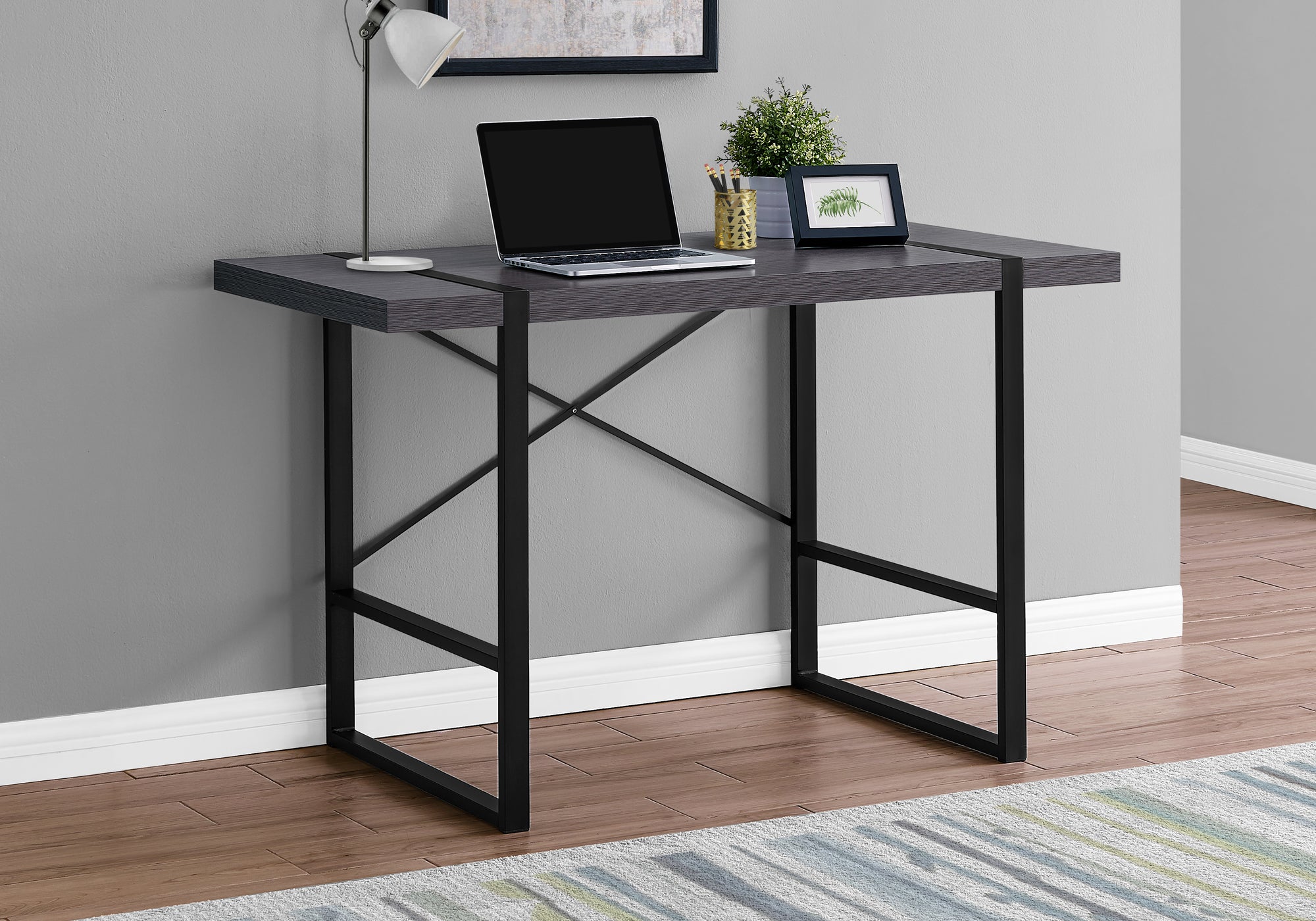 Hallan - Computer Desk Home Office Laptop 48"L Work Grey Laminate Black